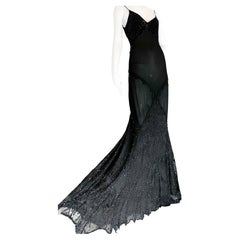 Used Roberto Cavalli 2003 black beaded maxi gown dress 