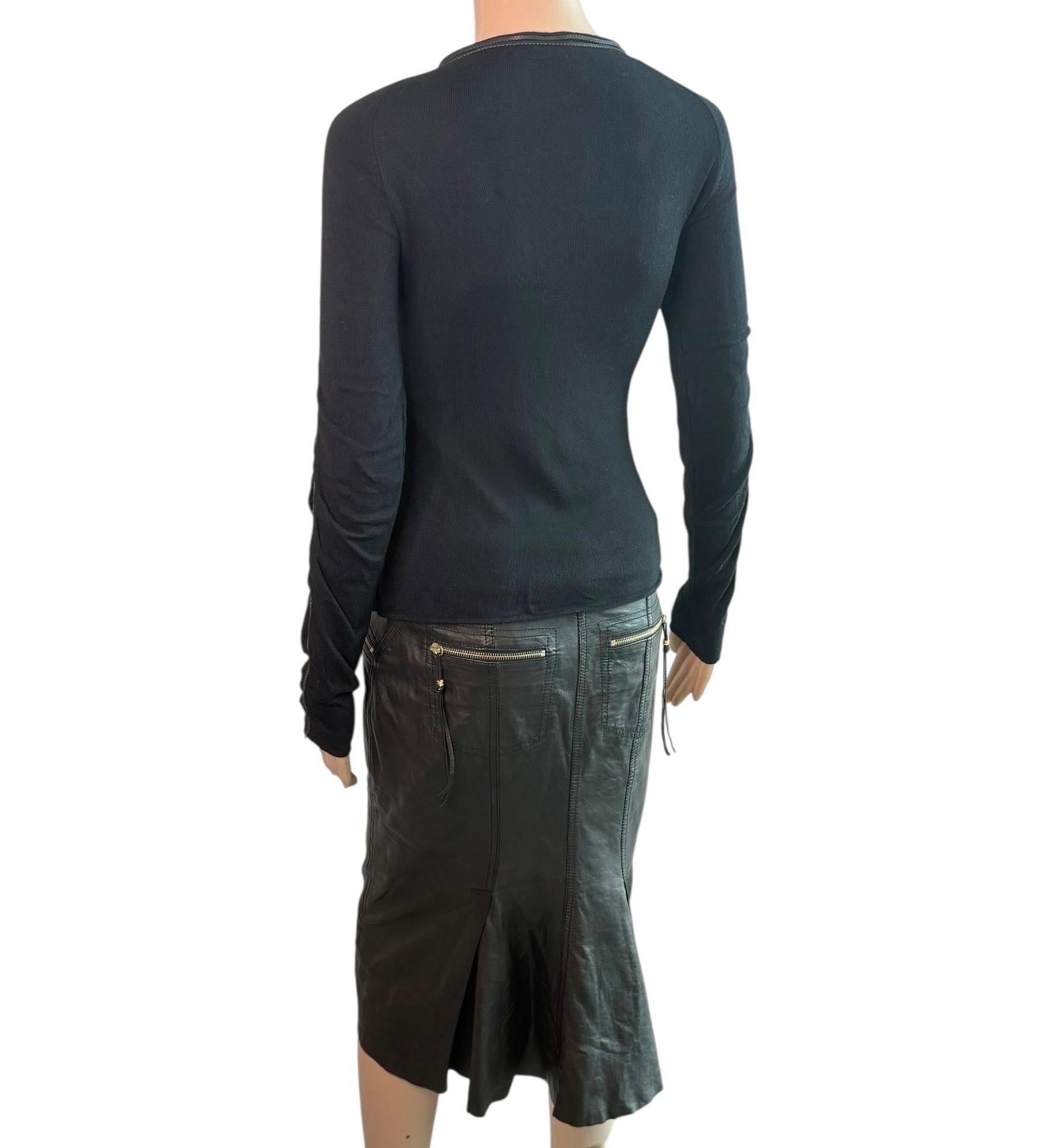 Roberto Cavalli 2003 Schwarzer Lederpullover Oberteil & Rock 2 Stück Set Ensemble im Angebot 6