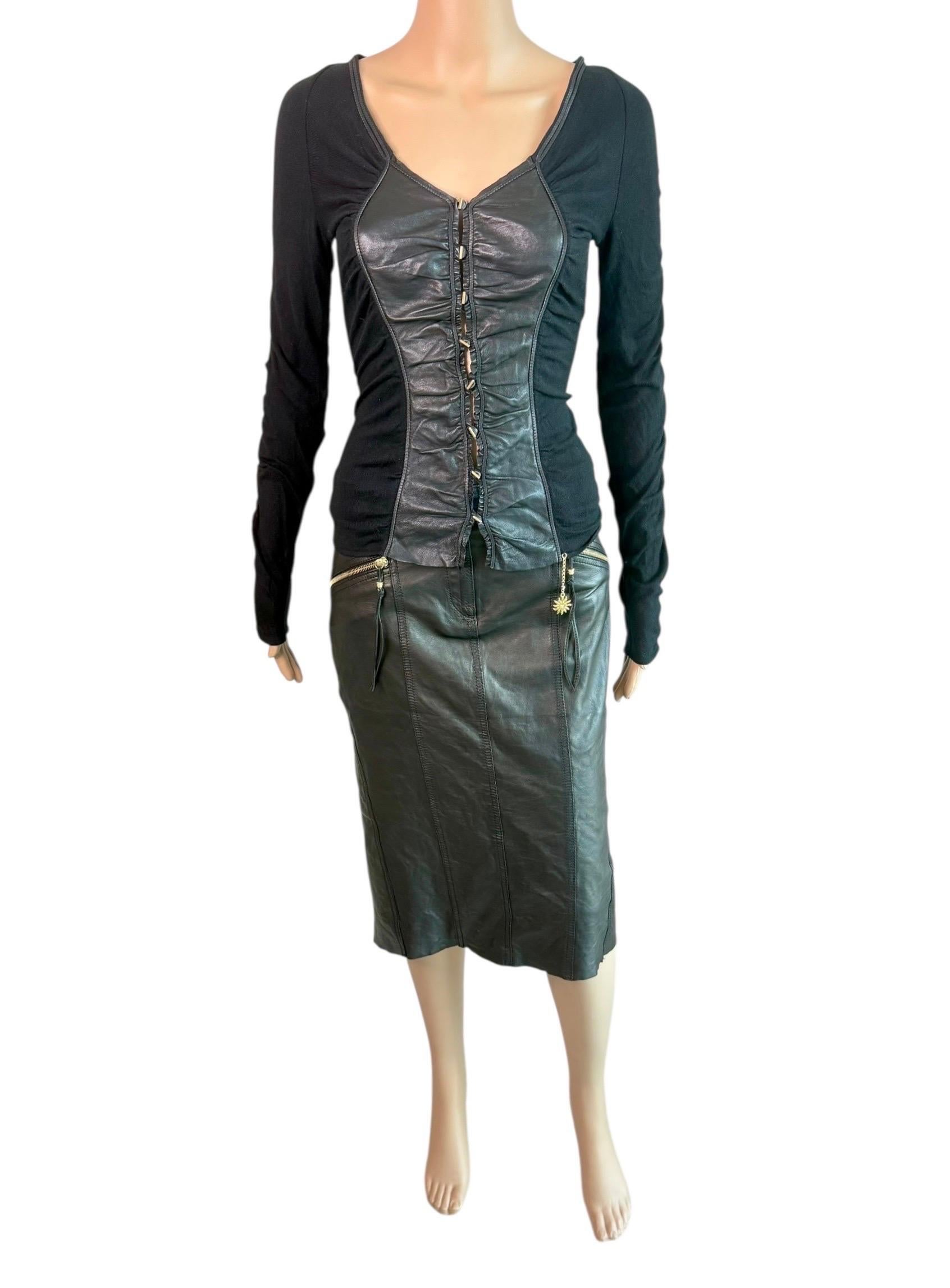 Roberto Cavalli 2003 Schwarzer Lederpullover Oberteil & Rock 2 Stück Set Ensemble im Angebot 7