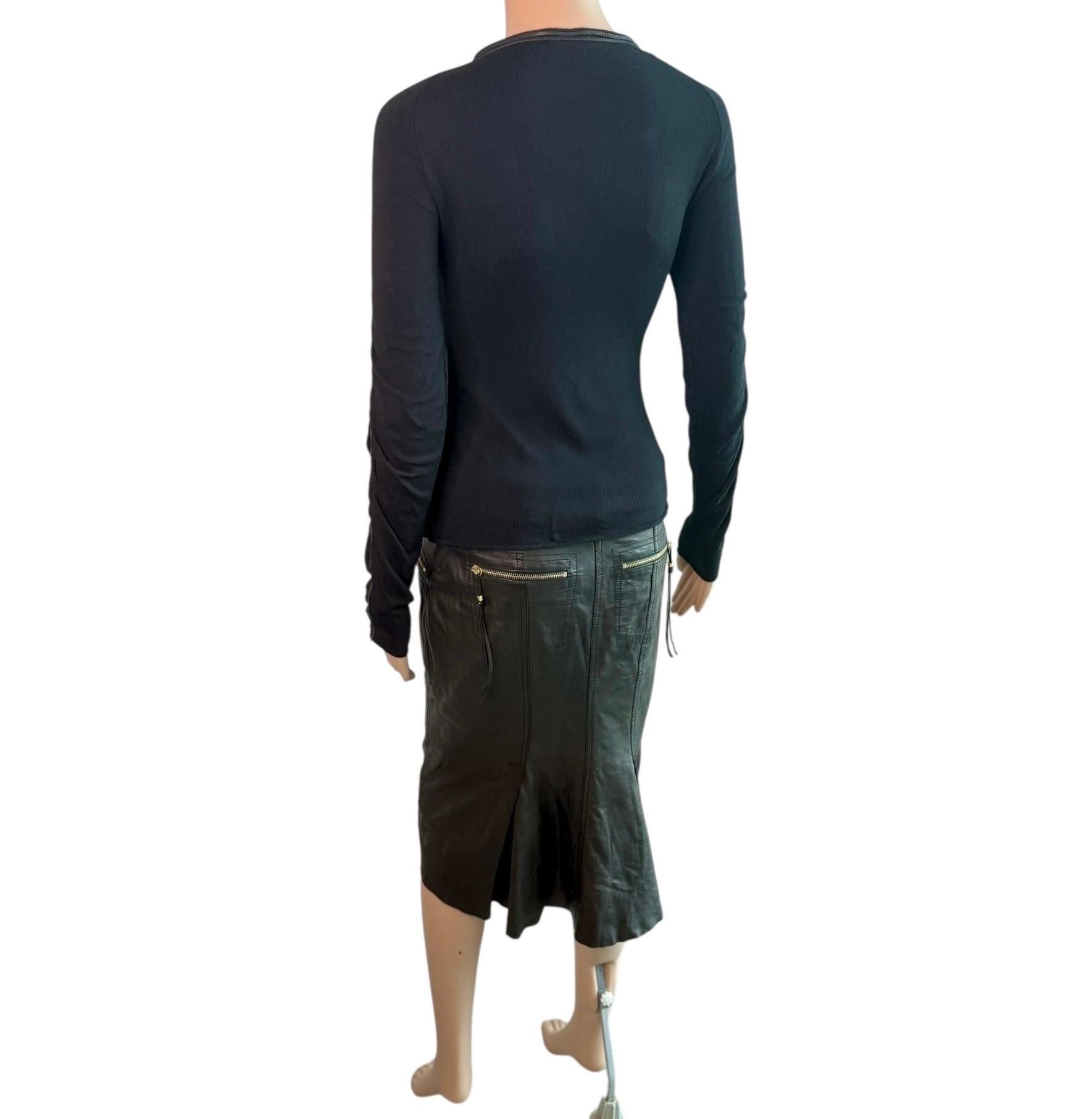 Roberto Cavalli 2003 Schwarzer Lederpullover Oberteil & Rock 2 Stück Set Ensemble im Angebot 8