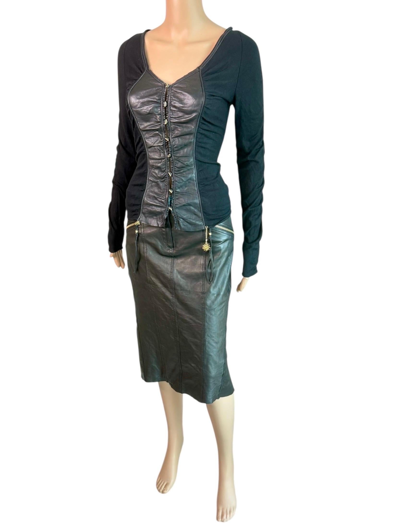 Roberto Cavalli 2003 Schwarzer Lederpullover Oberteil & Rock 2 Stück Set Ensemble im Angebot 9