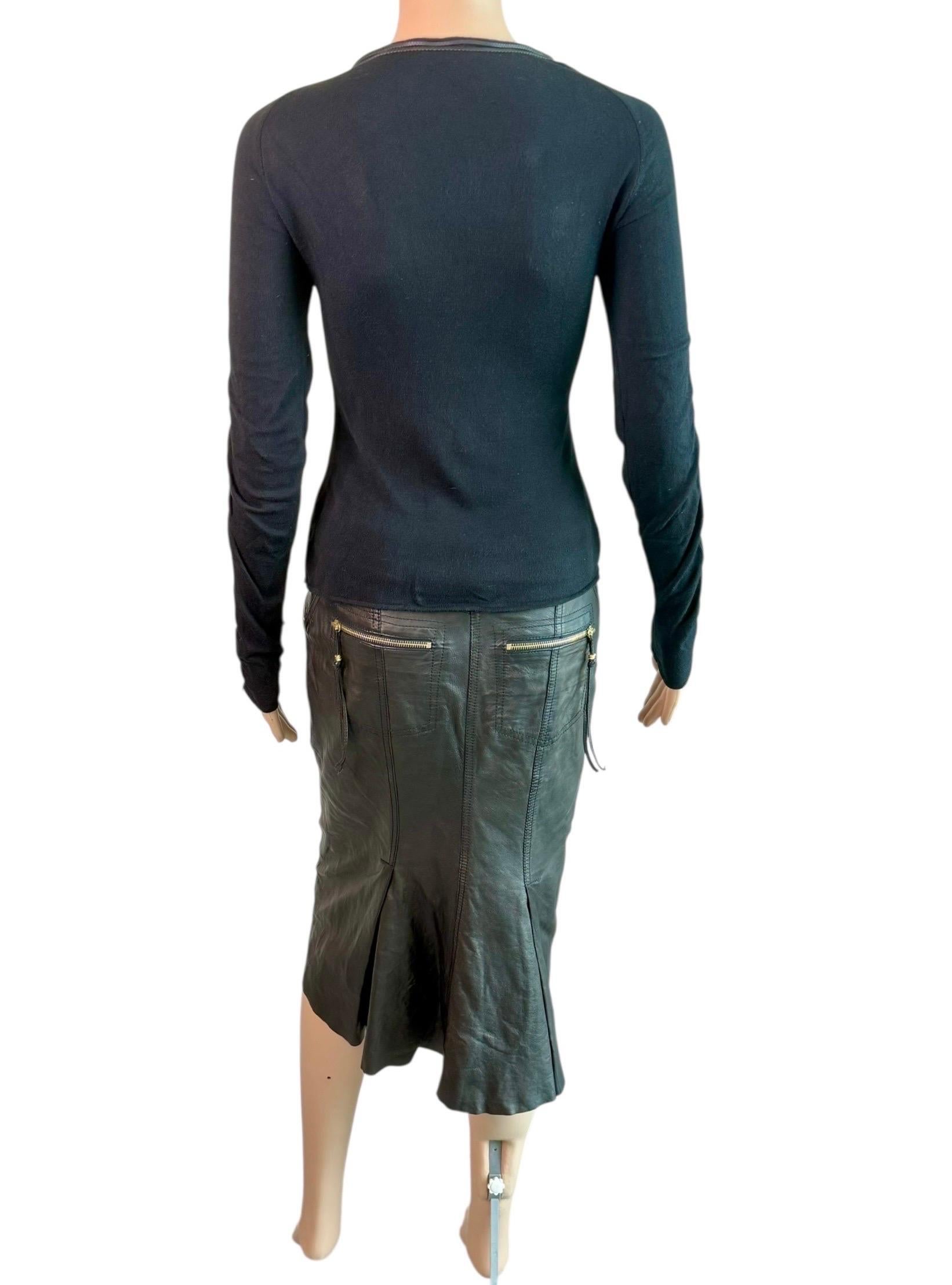 Roberto Cavalli 2003 Schwarzer Lederpullover Oberteil & Rock 2 Stück Set Ensemble im Zustand „Gut“ im Angebot in Naples, FL