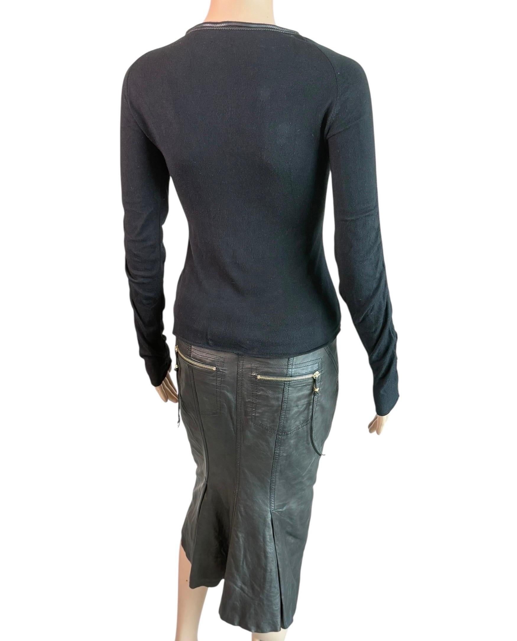 Roberto Cavalli 2003 Schwarzer Lederpullover Oberteil & Rock 2 Stück Set Ensemble im Angebot 2