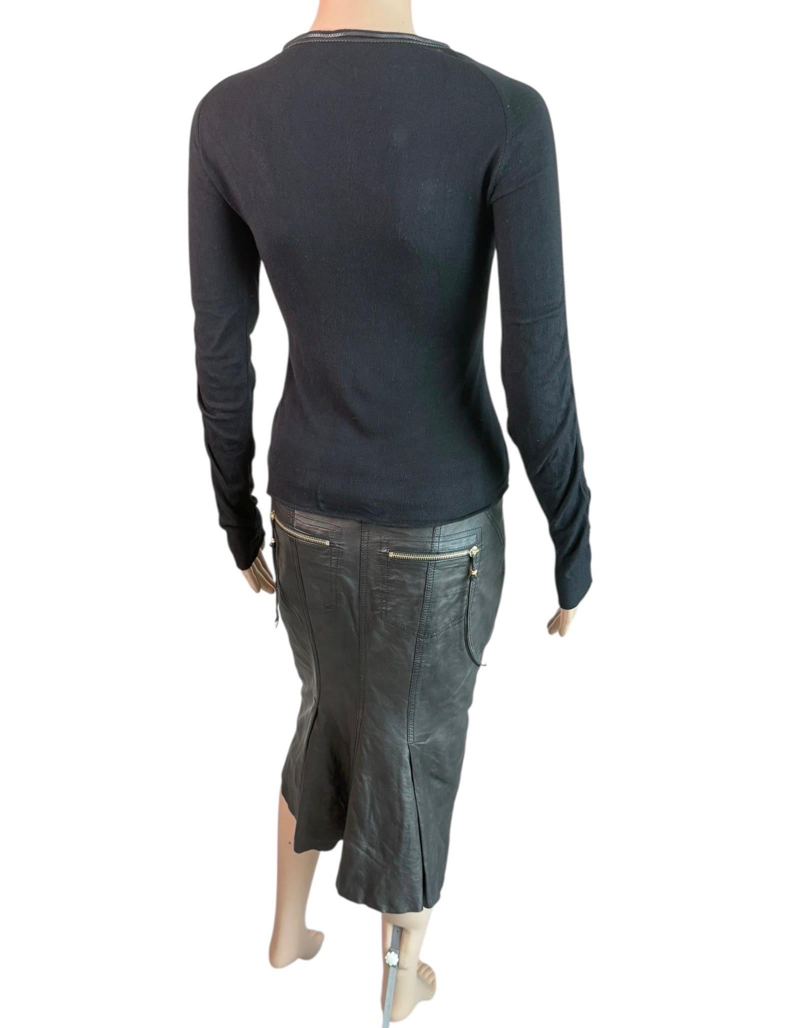Roberto Cavalli 2003 Schwarzer Lederpullover Oberteil & Rock 2 Stück Set Ensemble im Angebot 4