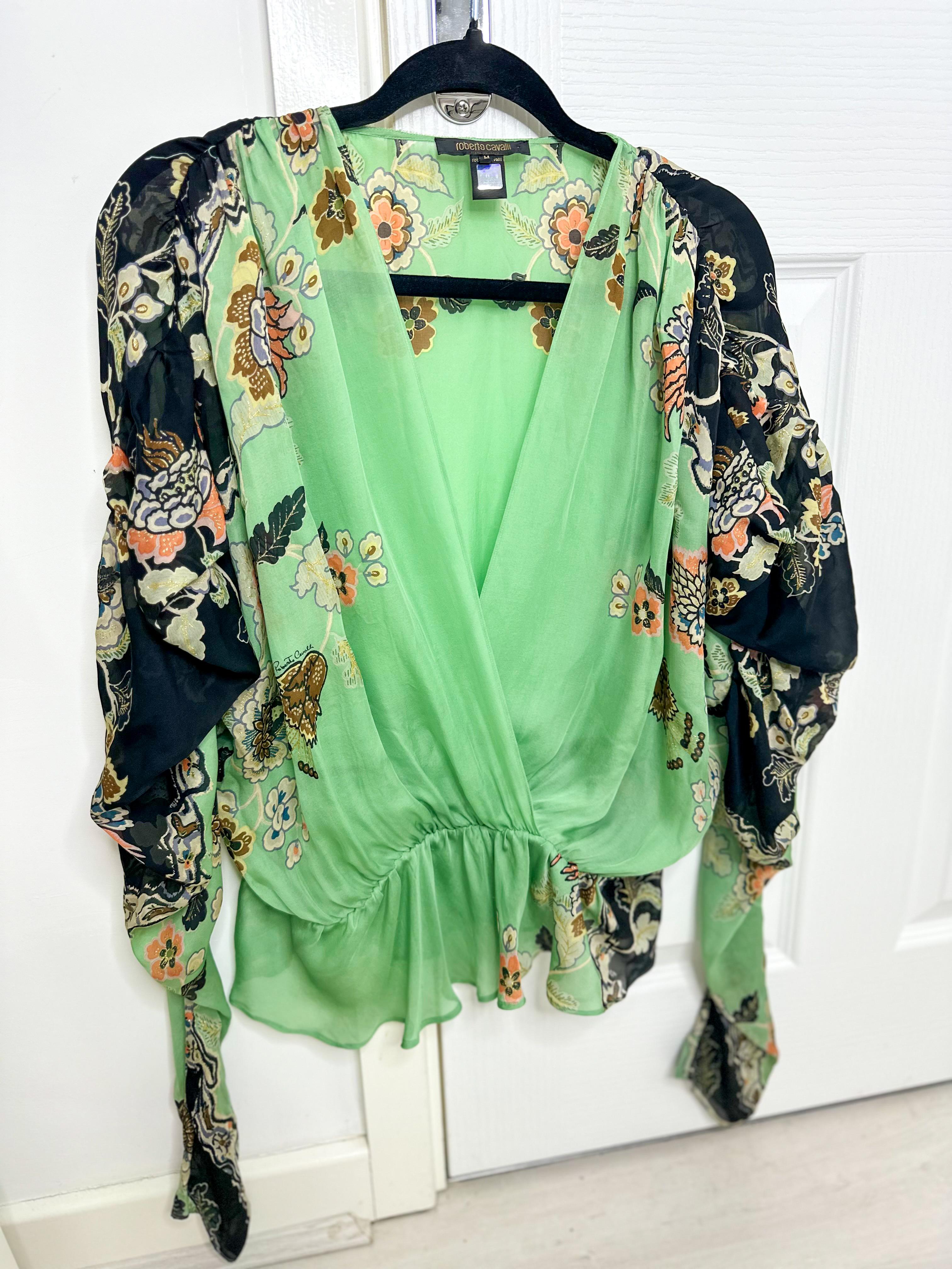 Women's Roberto Cavalli 2003 chinoiserie runway silk blouse  For Sale