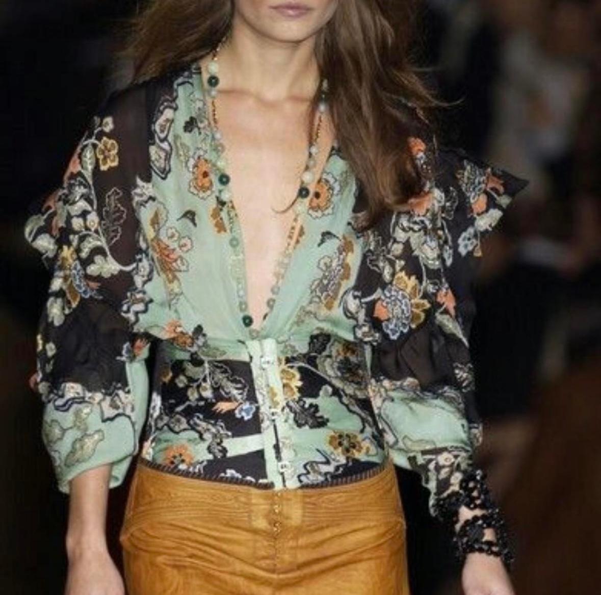 Roberto Cavalli 2003 chinoiserie runway silk blouse  For Sale 5