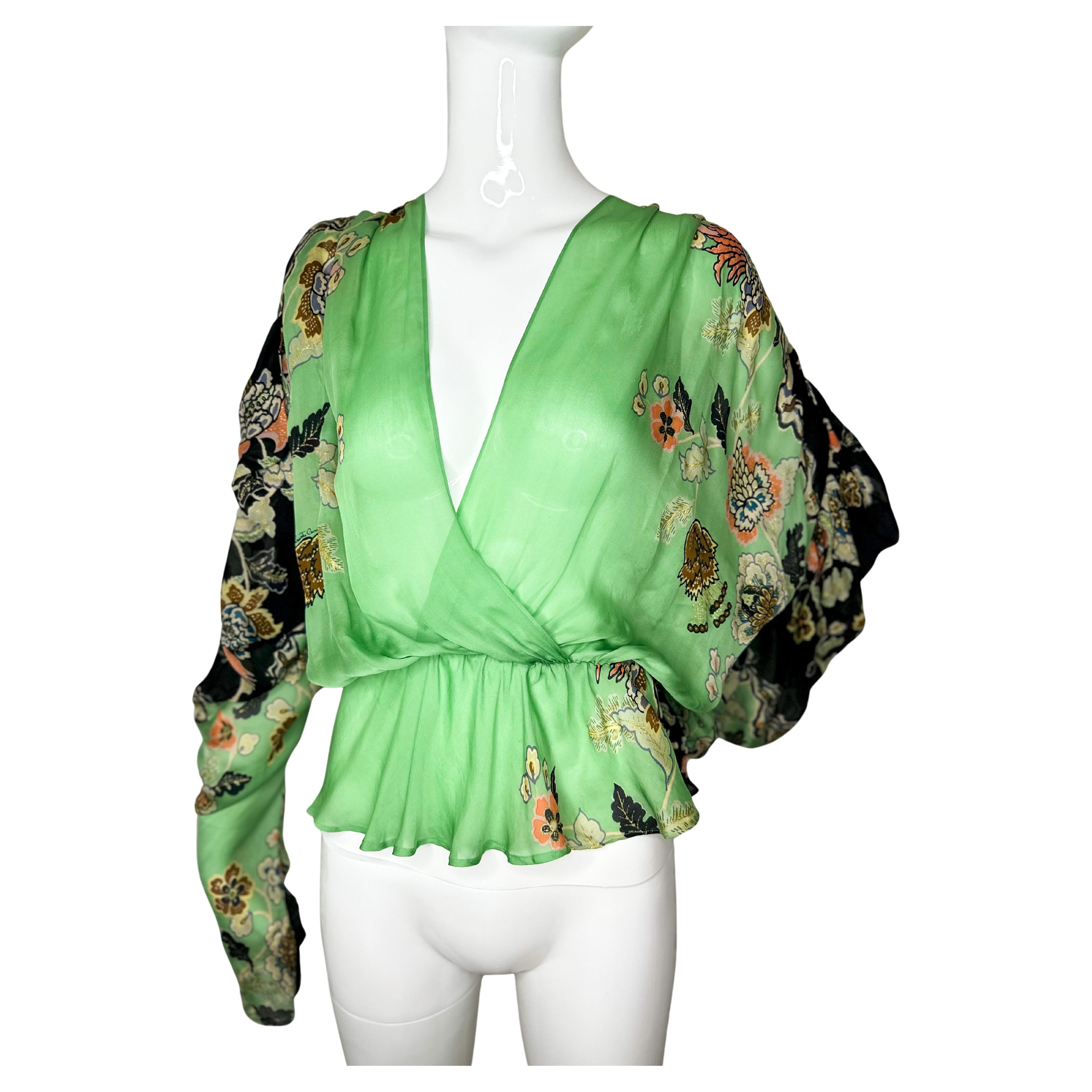 Roberto Cavalli 2003 chinoiserie silk blouse For Sale