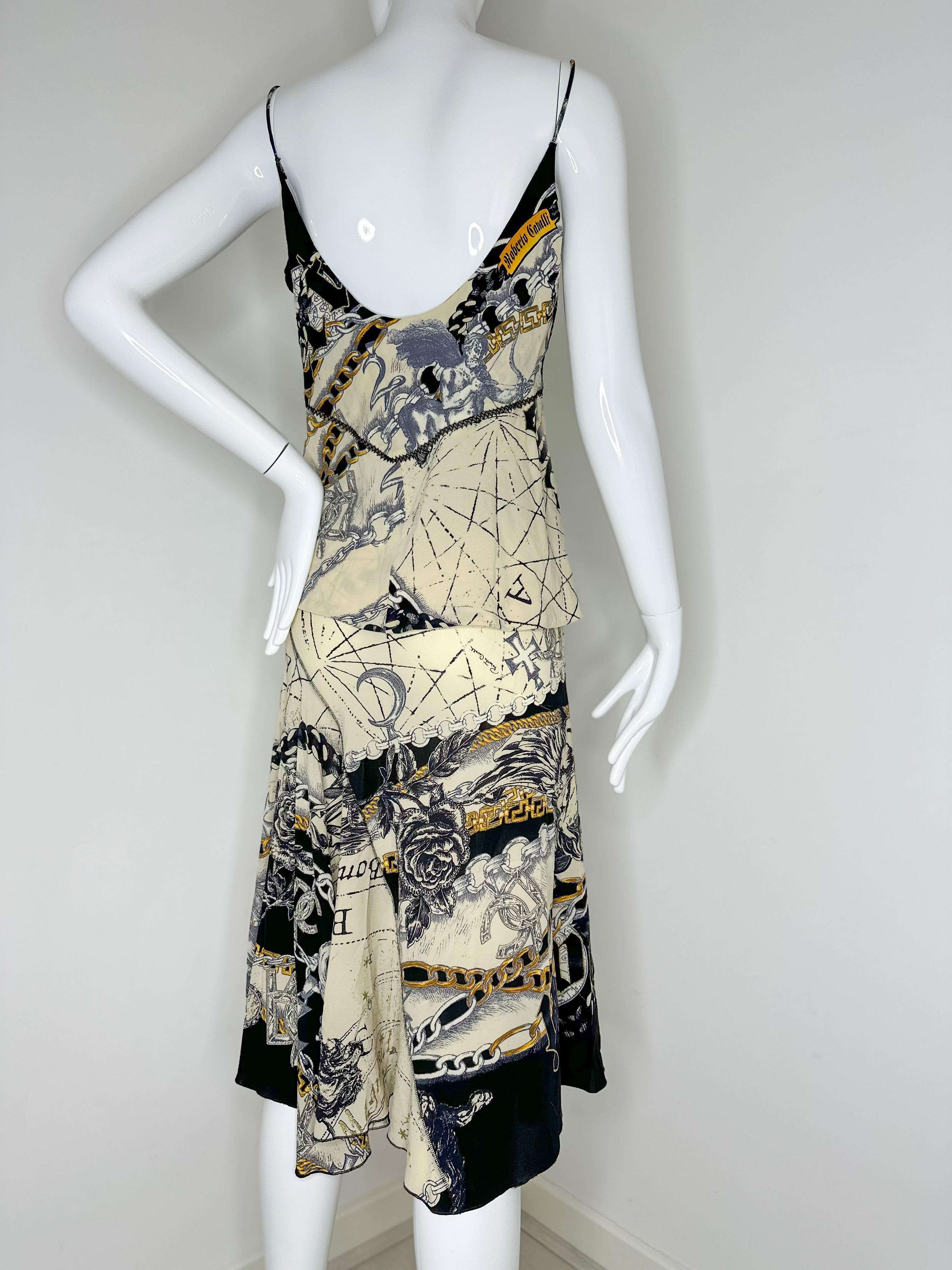 Roberto Cavalli 2003 constellation silk top and skirt set In Good Condition For Sale In North Miami, FL