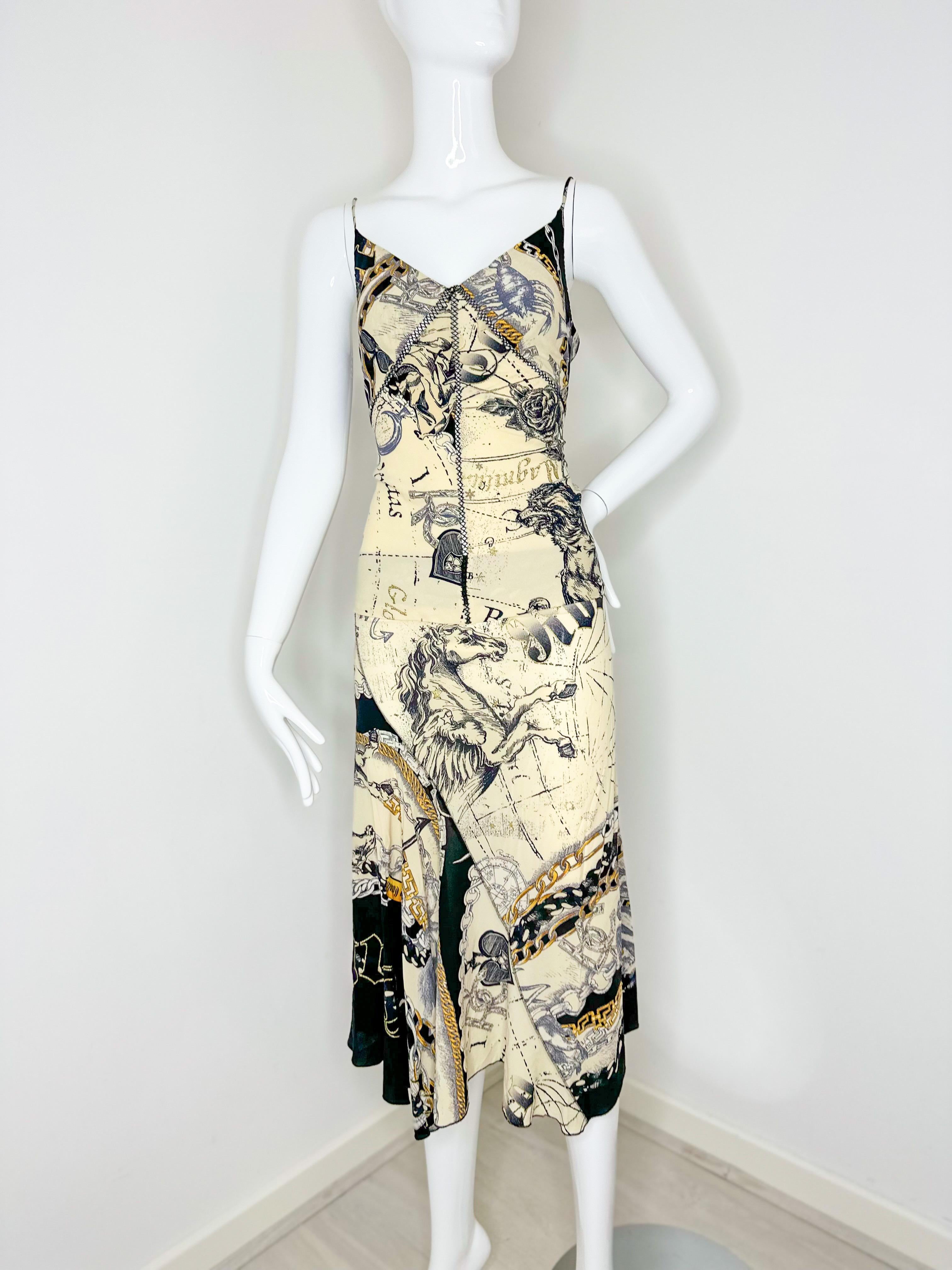 Women's Roberto Cavalli 2003 constellation silk top and skirt set For Sale