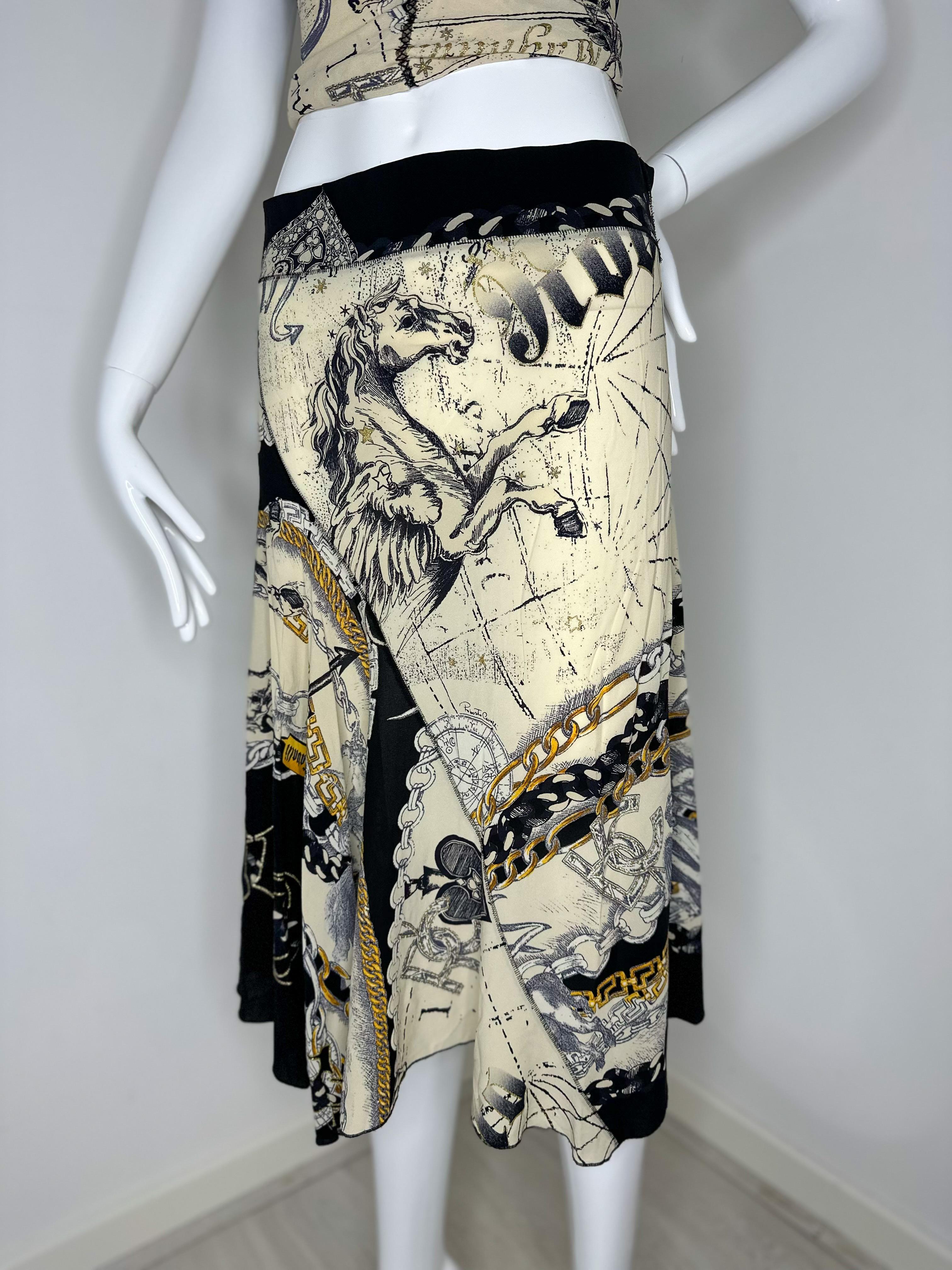 Roberto Cavalli 2003 constellation silk top and skirt set For Sale 2