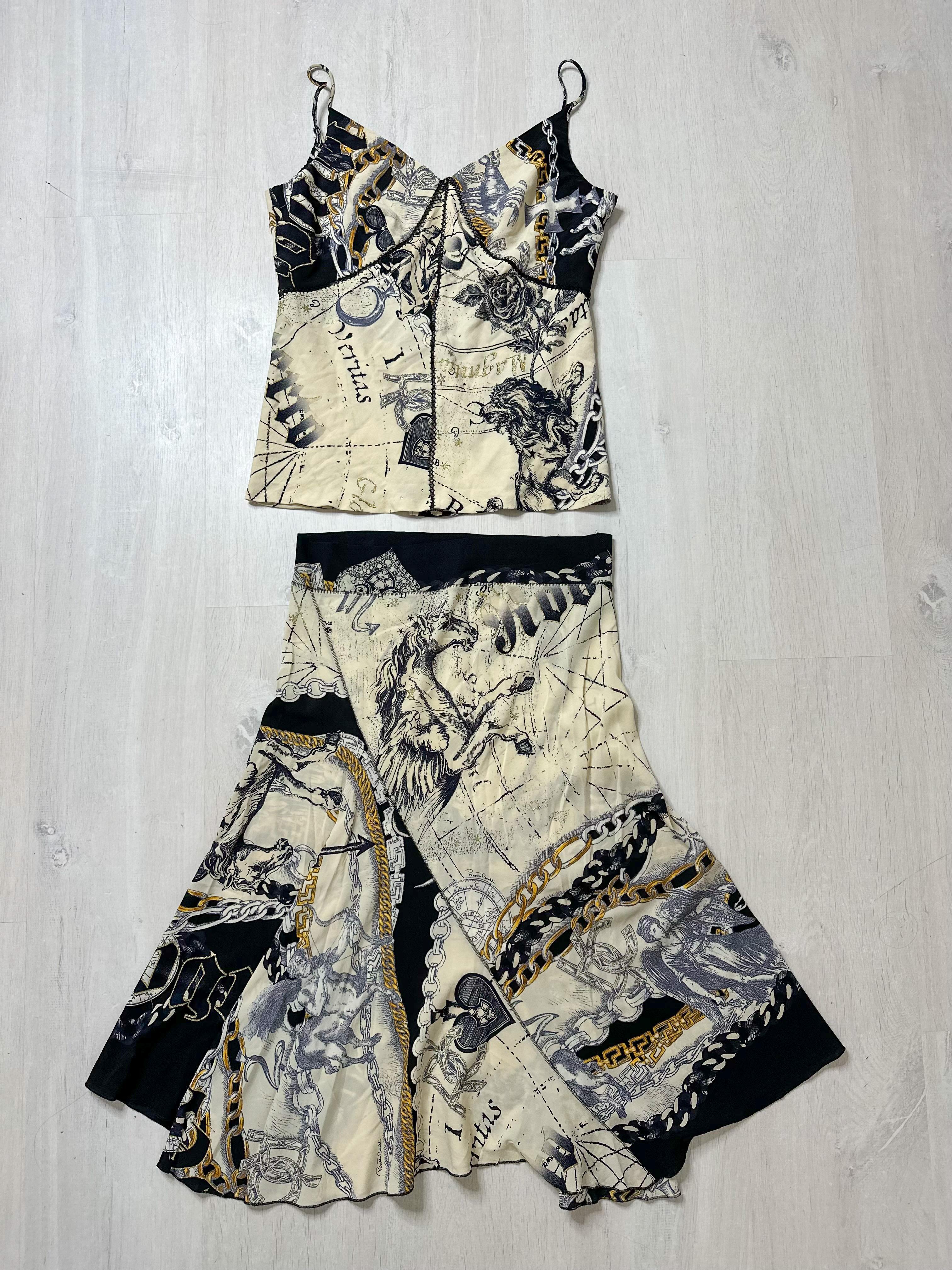 Roberto Cavalli 2003 constellation silk top and skirt set For Sale 3