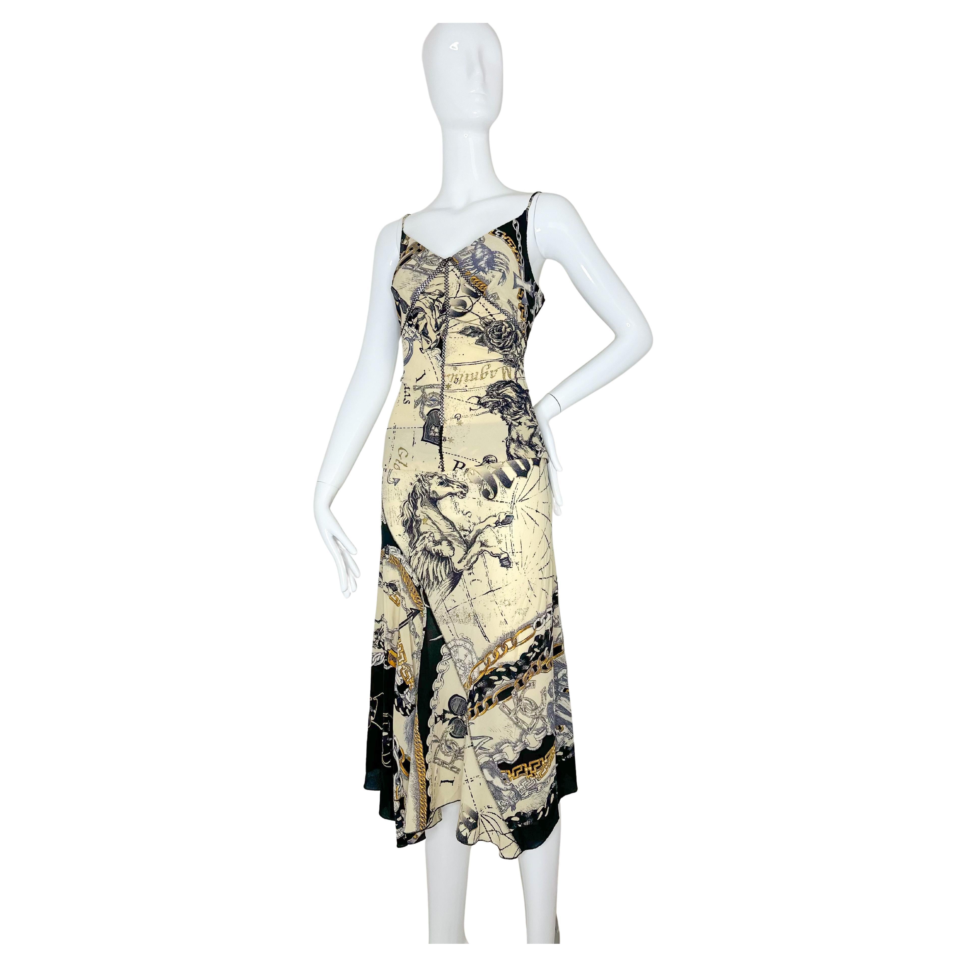 Roberto Cavalli 2003 constellation silk top and skirt set For Sale