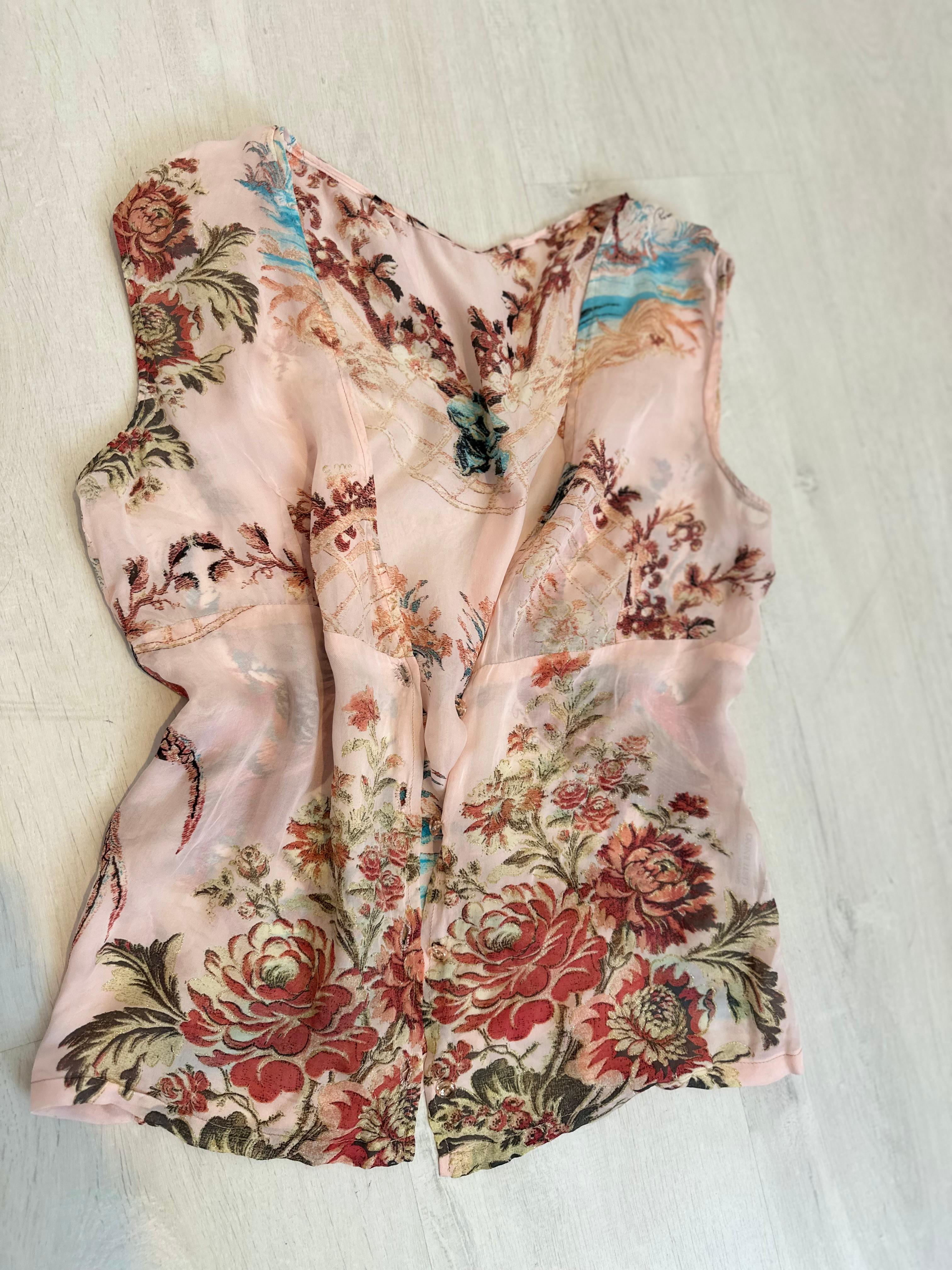 Roberto Cavalli 2003 Pheasant print pink silk skirt and top set For Sale 7