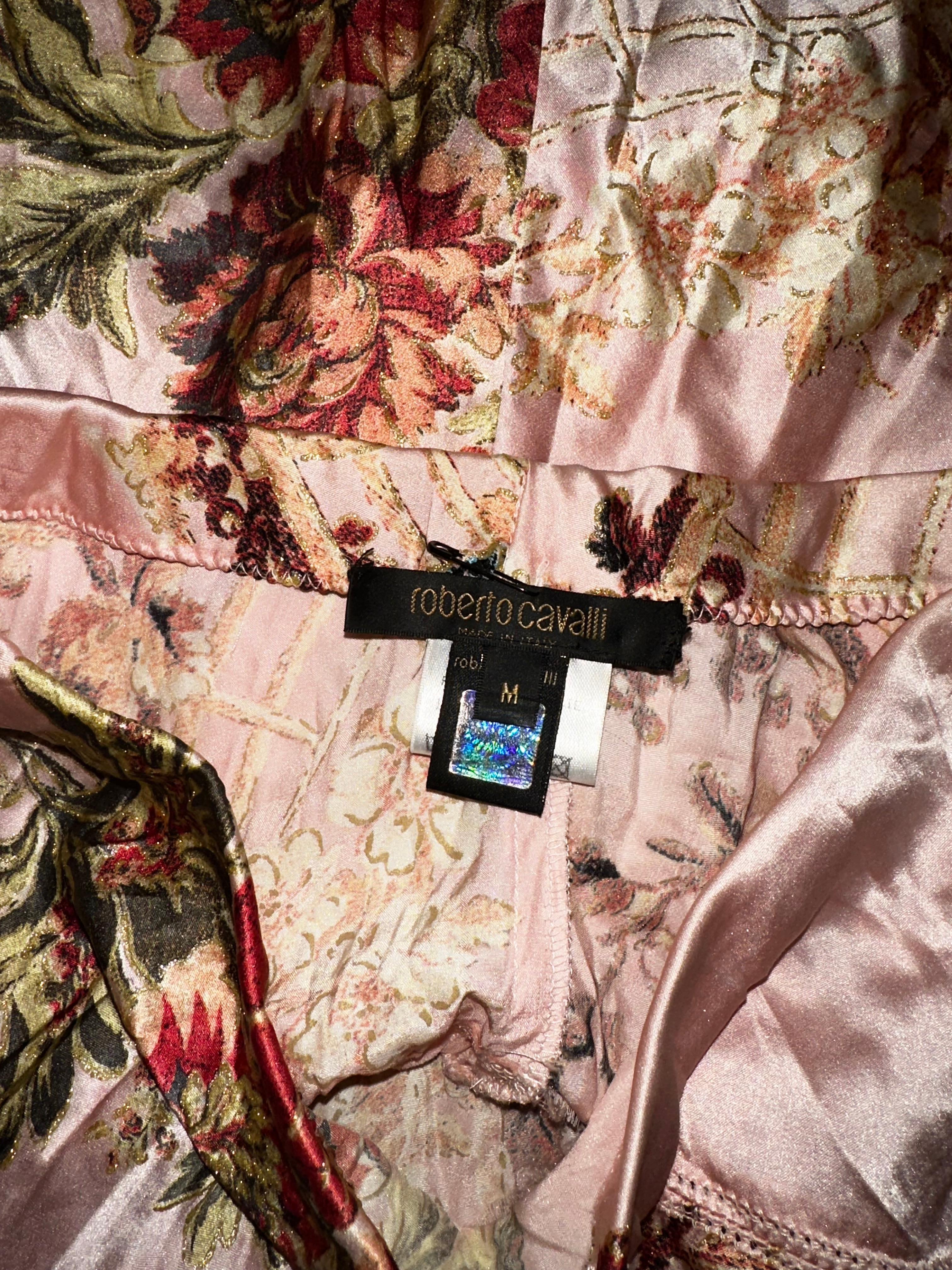 Roberto Cavalli 2003 Pheasant print pink silk skirt and top set For Sale 3