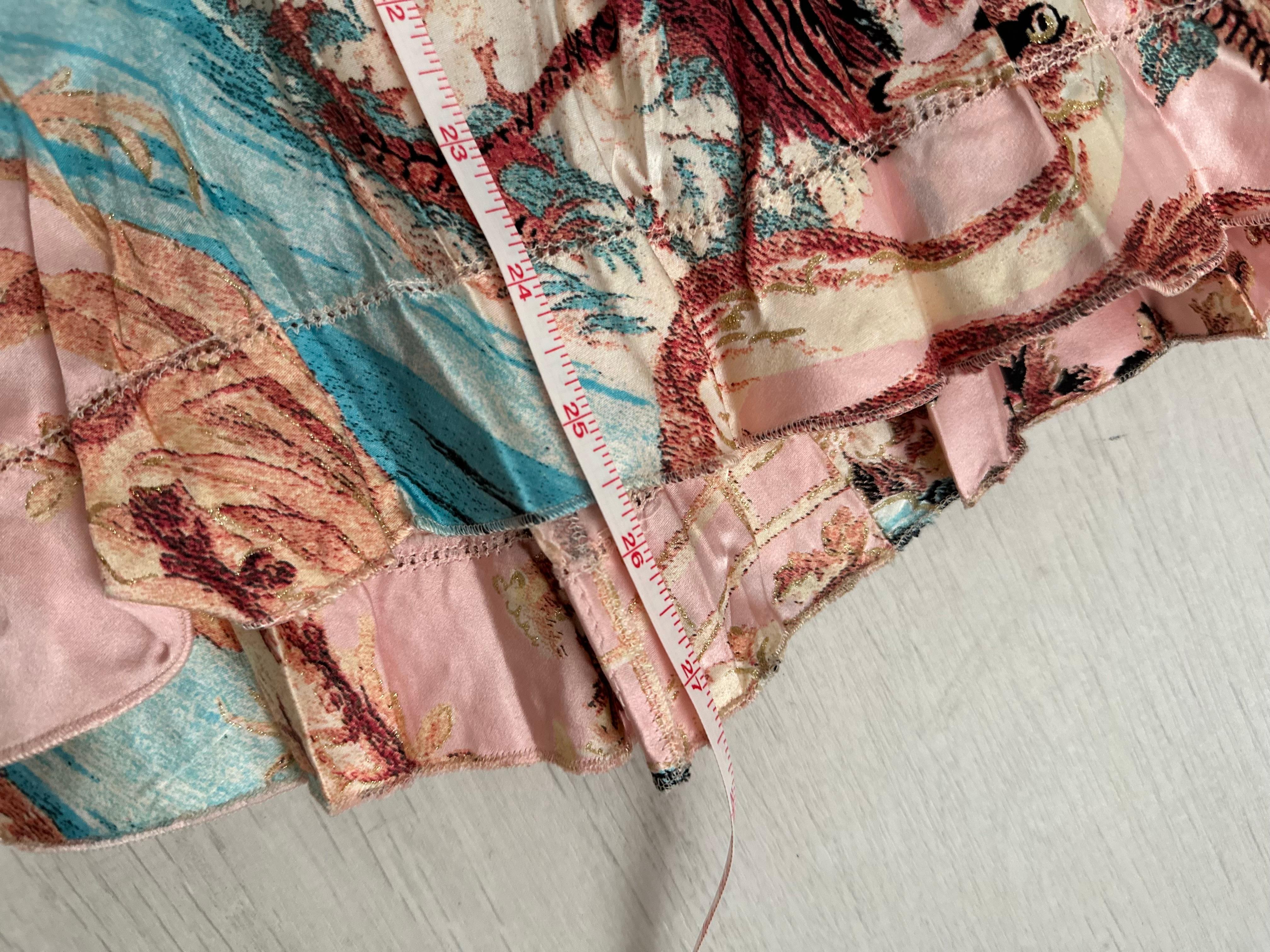Roberto Cavalli 2003 Pheasant print pink silk skirt and top set For Sale 4