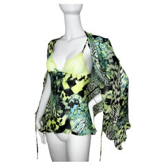 Roberto Cavalli 2003 psychedelisches Camisole-Set mit Druck und Strickjacke 