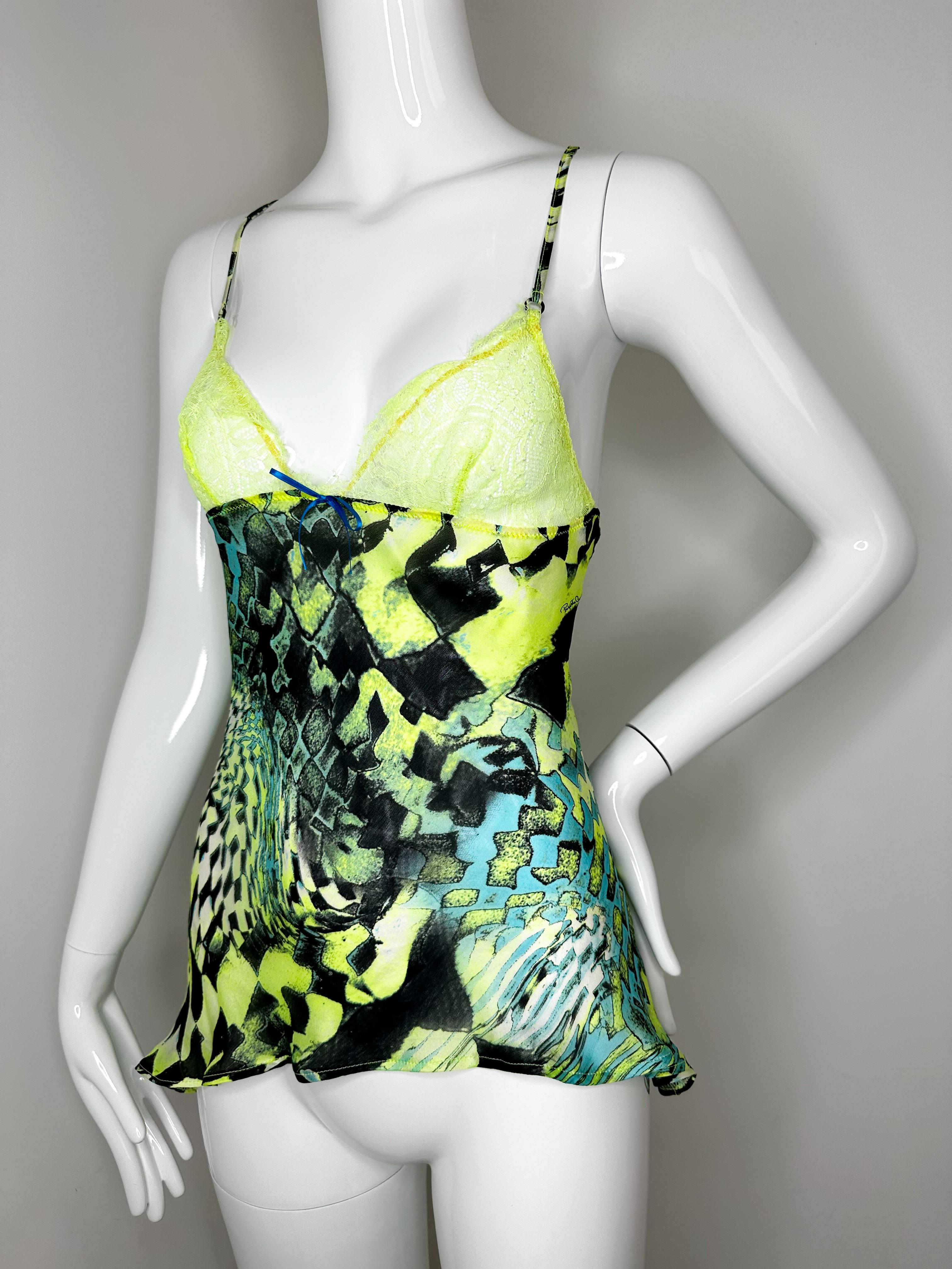 Roberto Cavalli 2003 psychedelic print silk camisole  In Good Condition For Sale In Annandale, VA