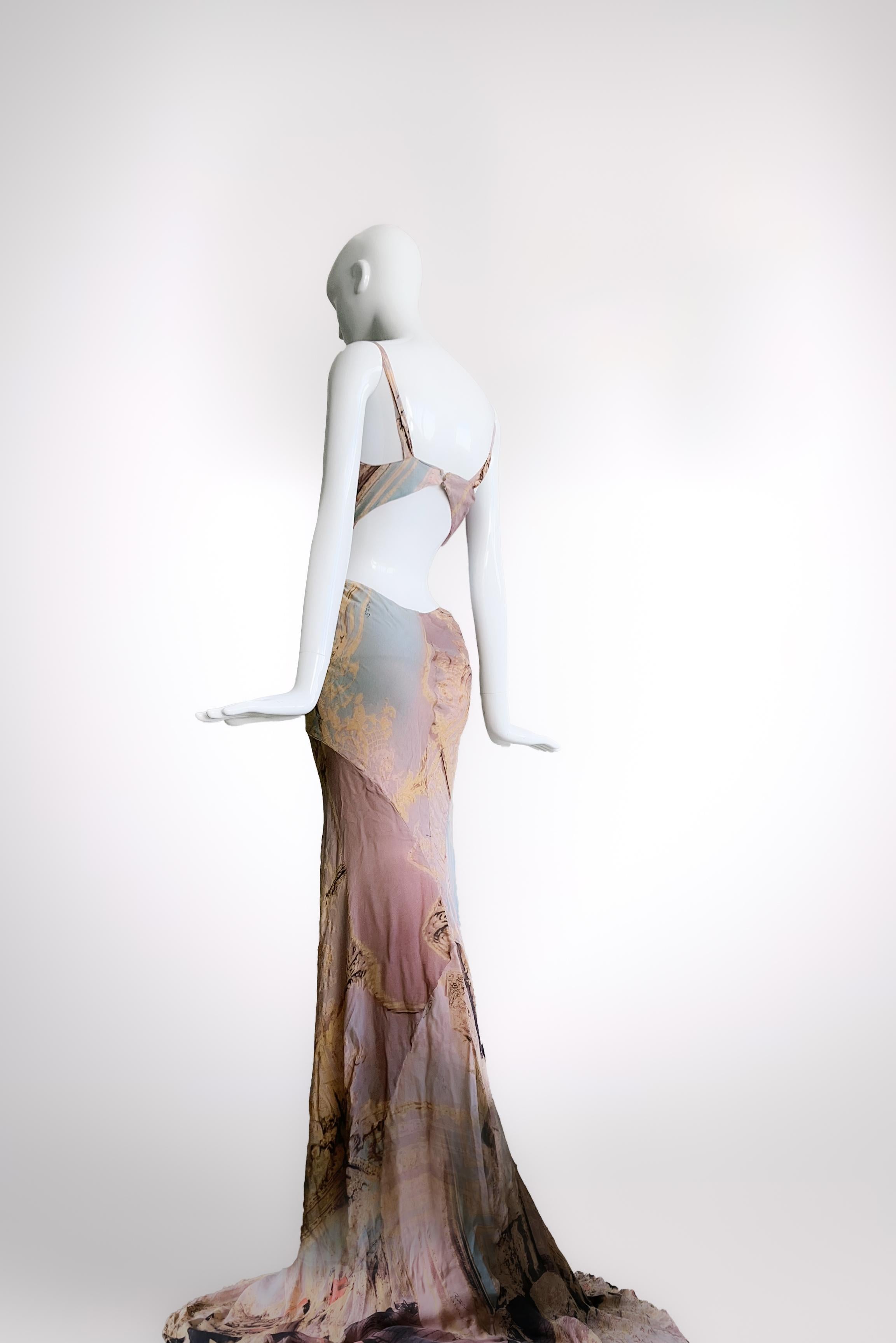 Women's Roberto Cavalli 2003 Runway Cut-Out Silk Gown Showstopper Dress For Sale
