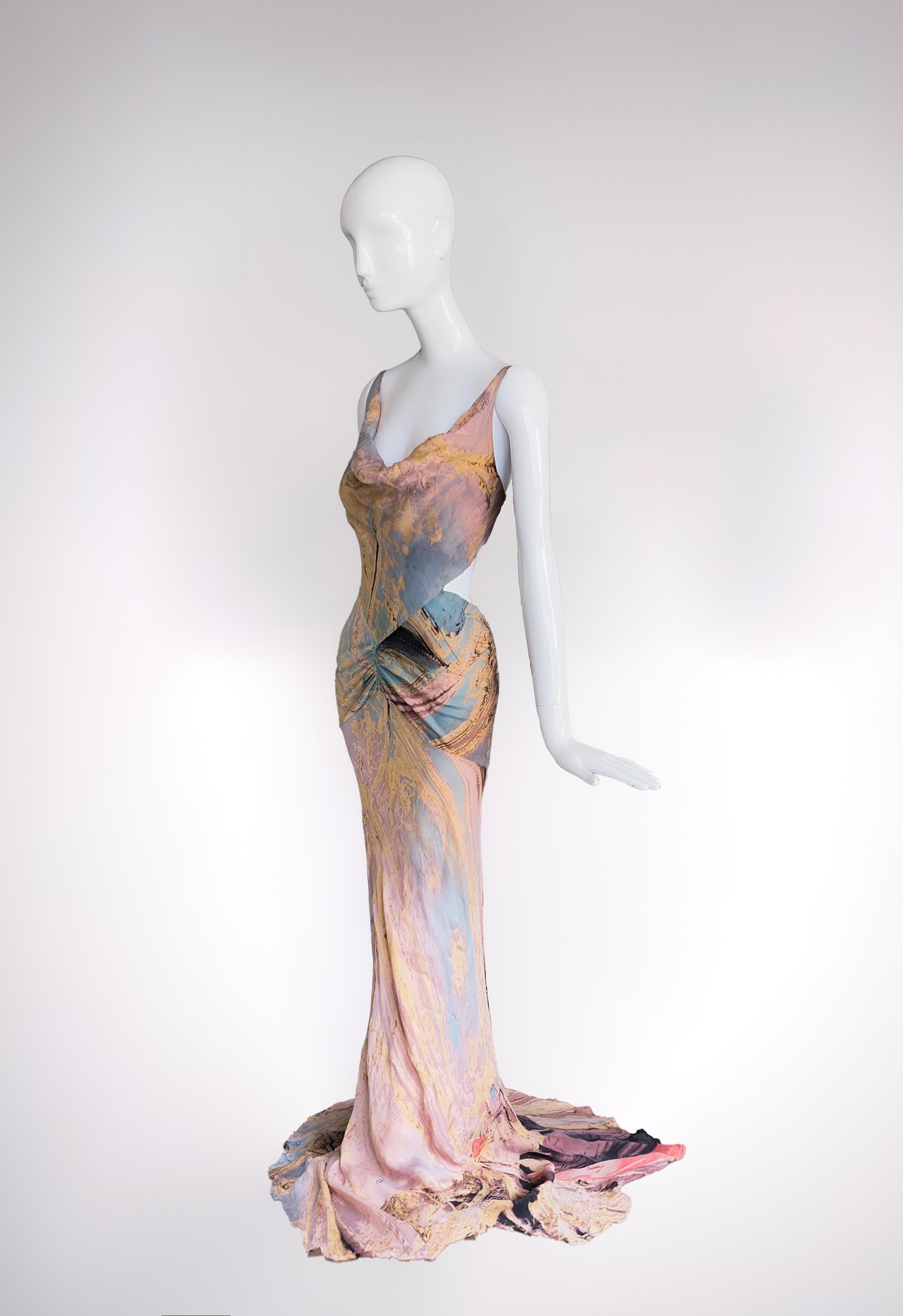 Roberto Cavalli 2003 Runway Cut-Out Silk Gown Showstopper Dress For Sale 4