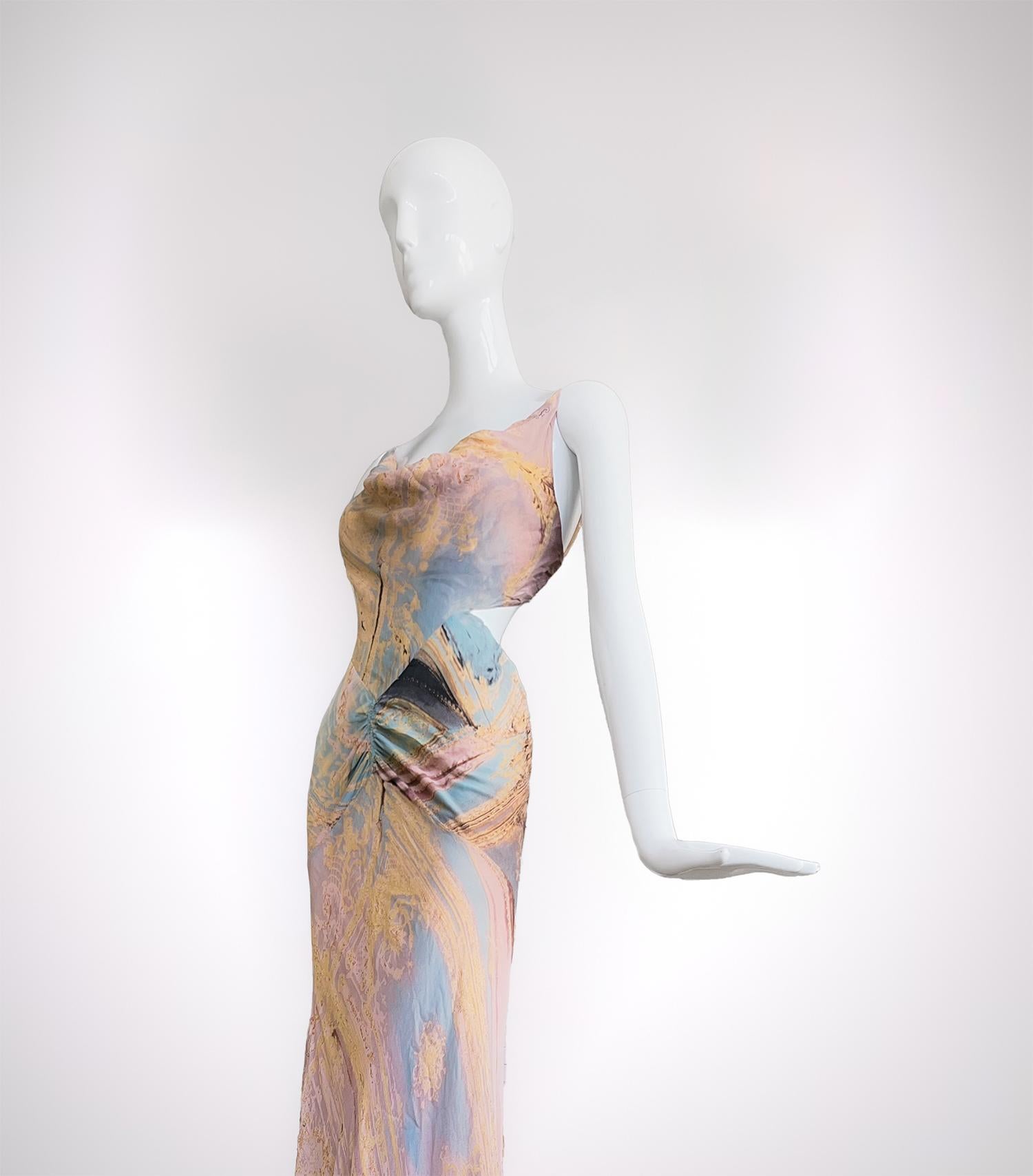 Roberto Cavalli 2003 Runway Cut-Out Silk Gown Showstopper Dress For Sale 5