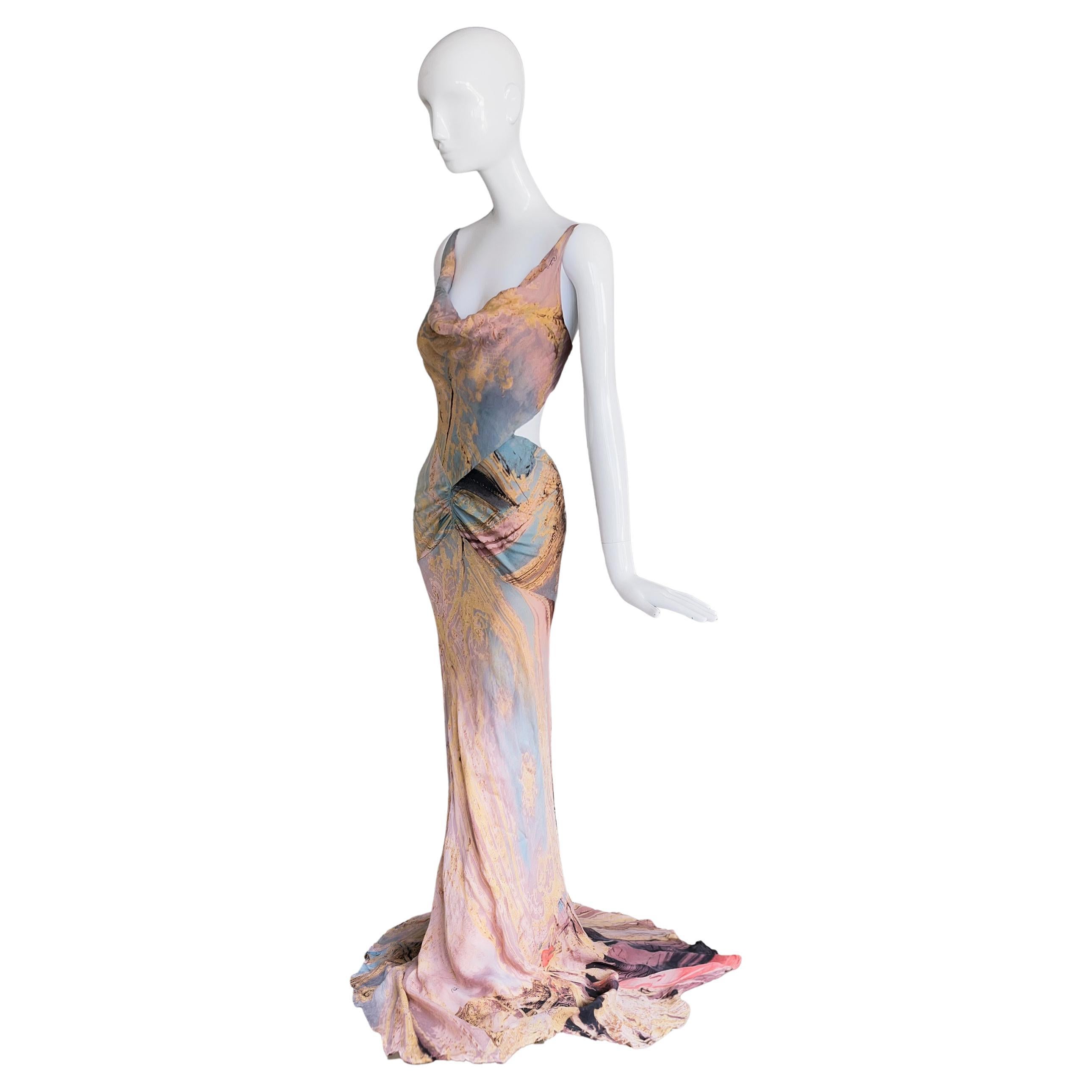 Roberto Cavalli 2003 Runway Cut-Out Silk Gown Showstopper Dress For Sale
