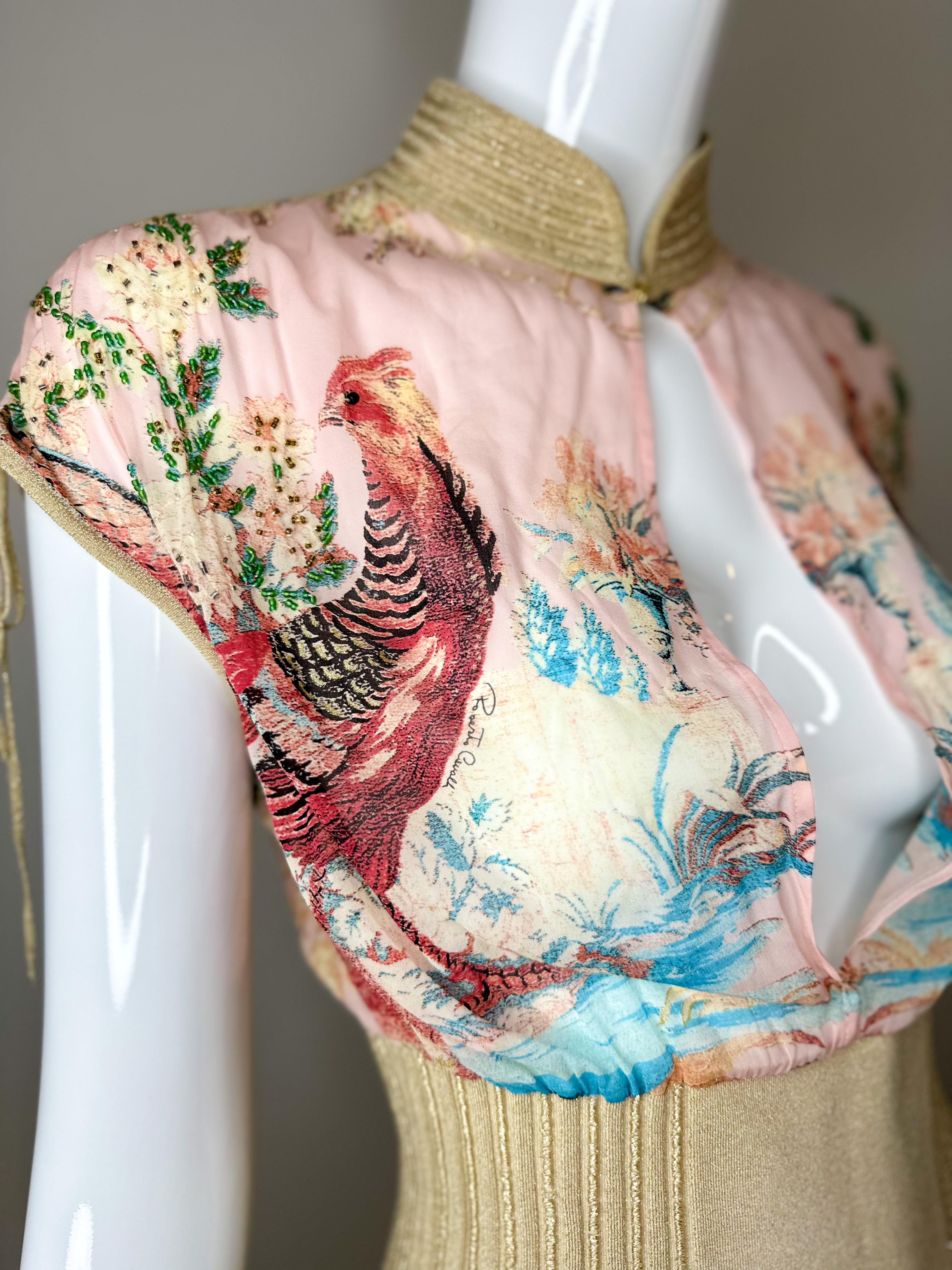 Rare Roberto Cavalli 2003 silk pheasant print pink blouse with beaded accents 
Size XS, elastic waist fabric. Would fit S as well

Good vintage condition with normal sign of age.