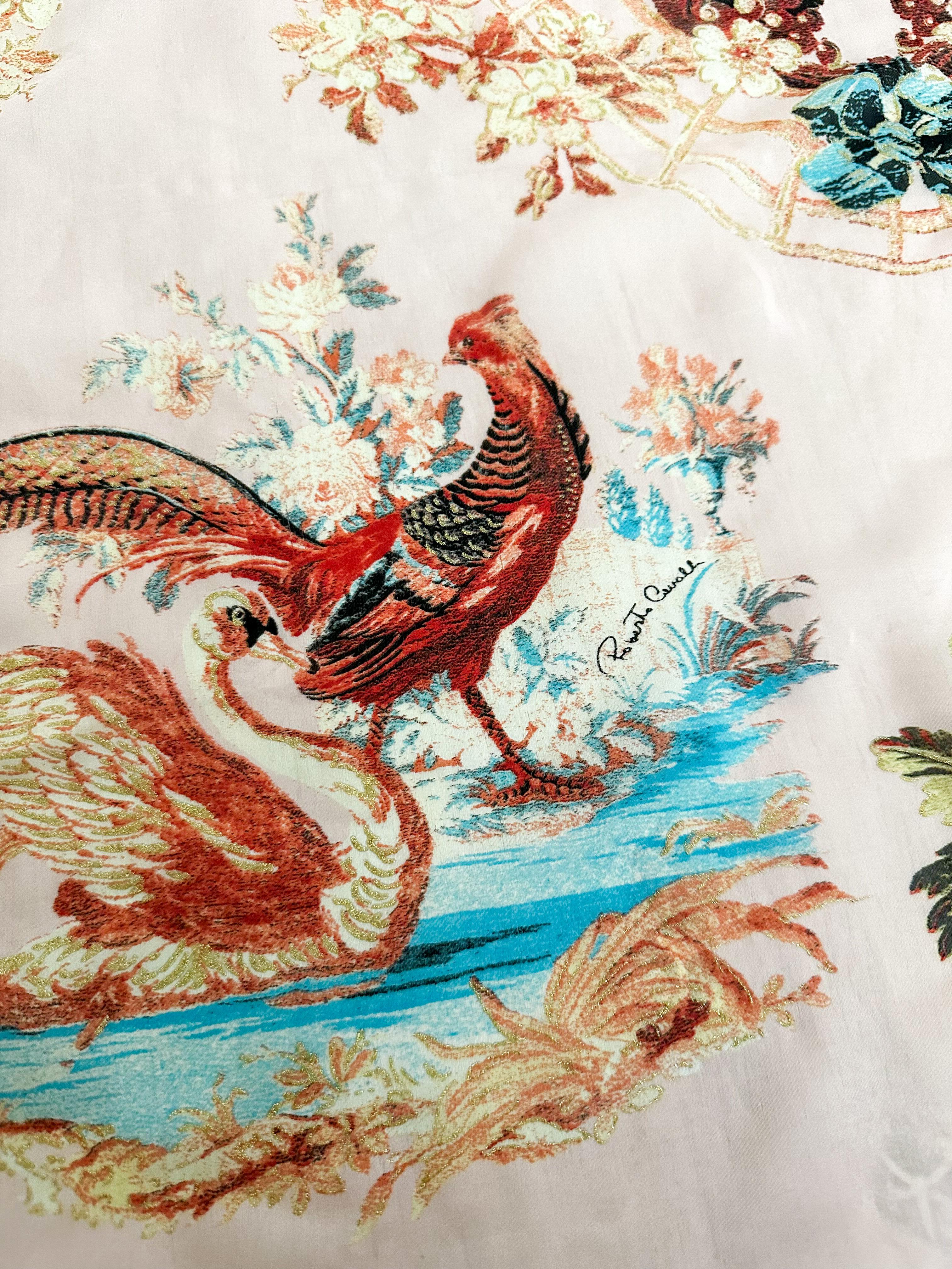 Roberto Cavalli 2003 silk beaded pheasant print blouse In Good Condition In North Miami, FL
