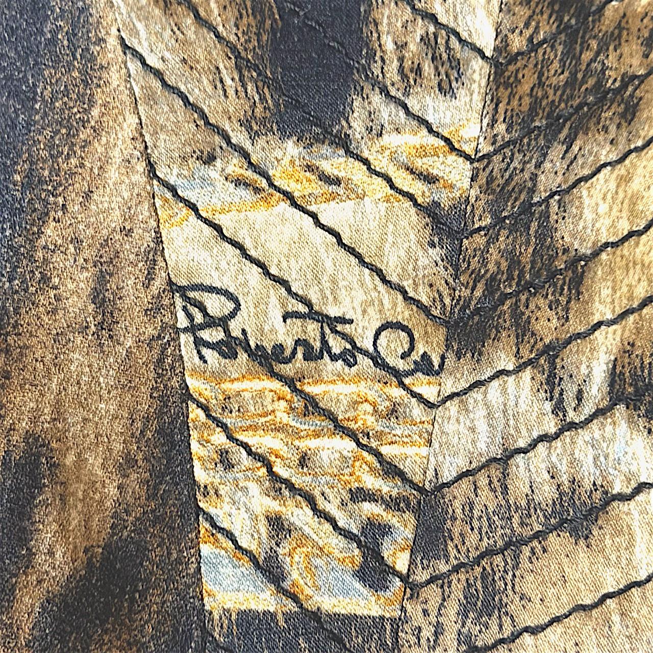 Roberto Cavalli 2003 Corsé de seda con encaje y estampado animal Marrón en venta