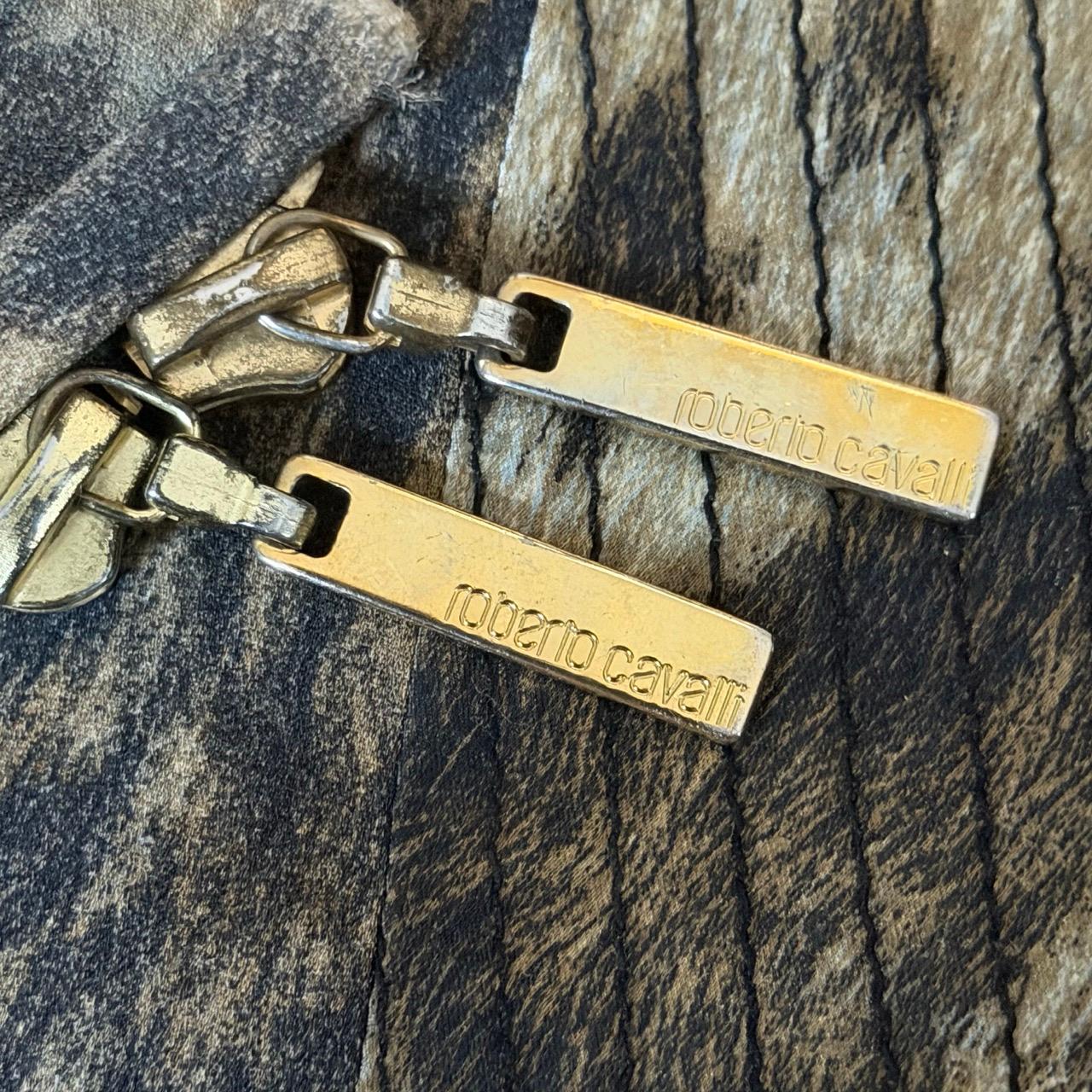 De las mujeres Roberto Cavalli 2003 Corsé de seda con encaje y estampado animal en venta