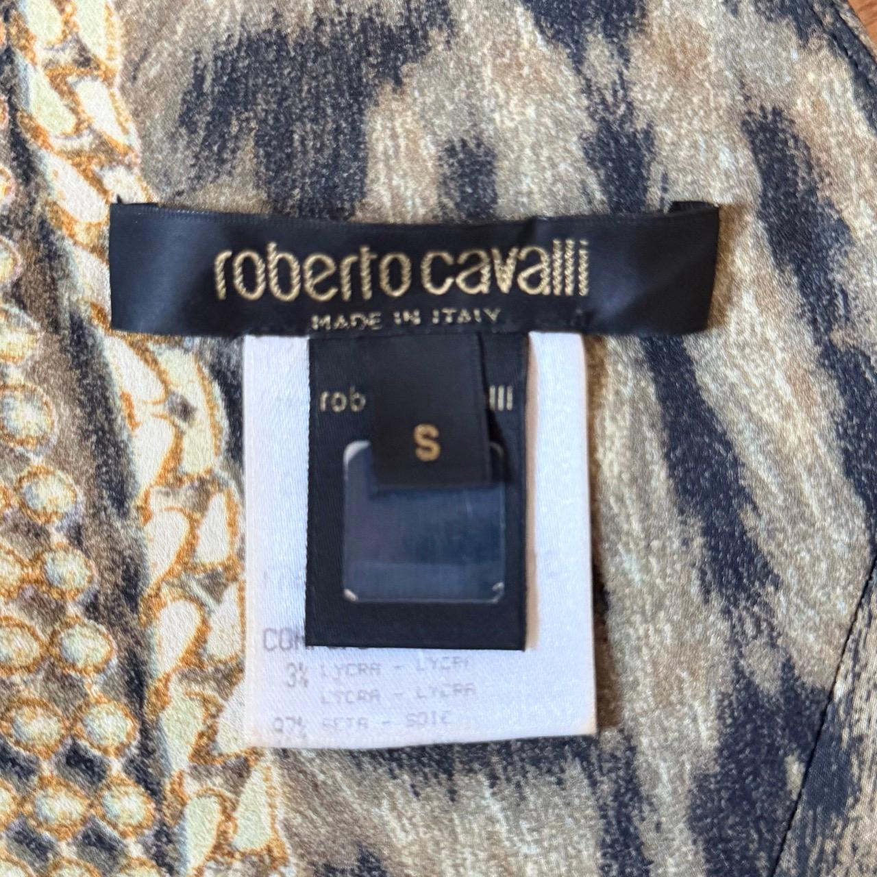 Roberto Cavalli 2003 Corsé de seda con encaje y estampado animal en venta 1