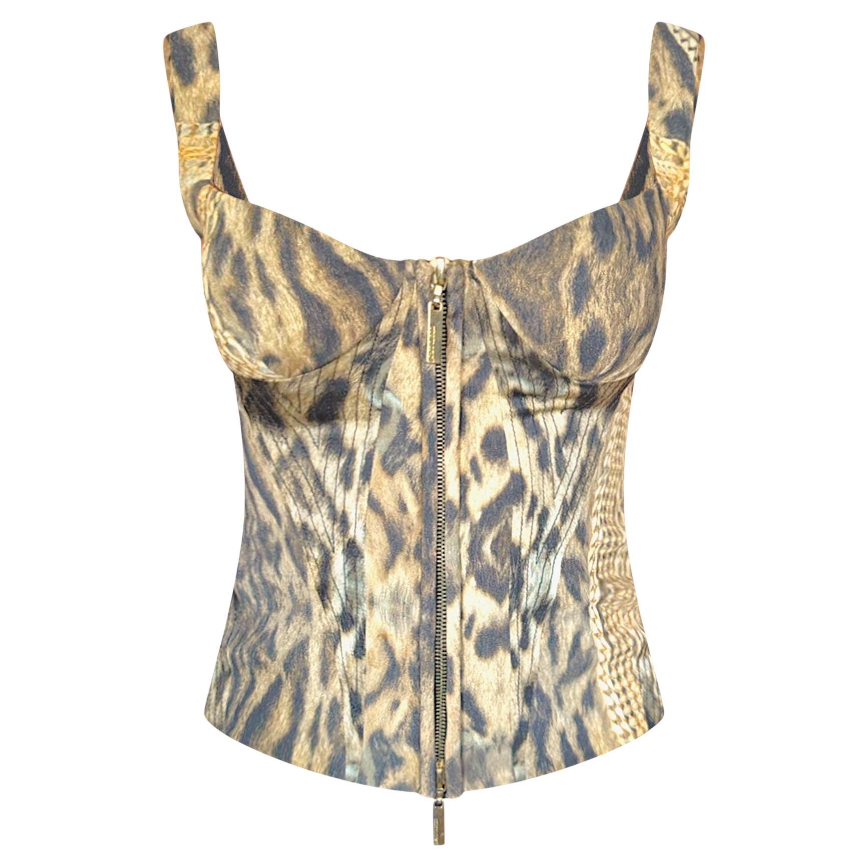 Roberto Cavalli 2003 - Corset en soie lacé imprimé animalier