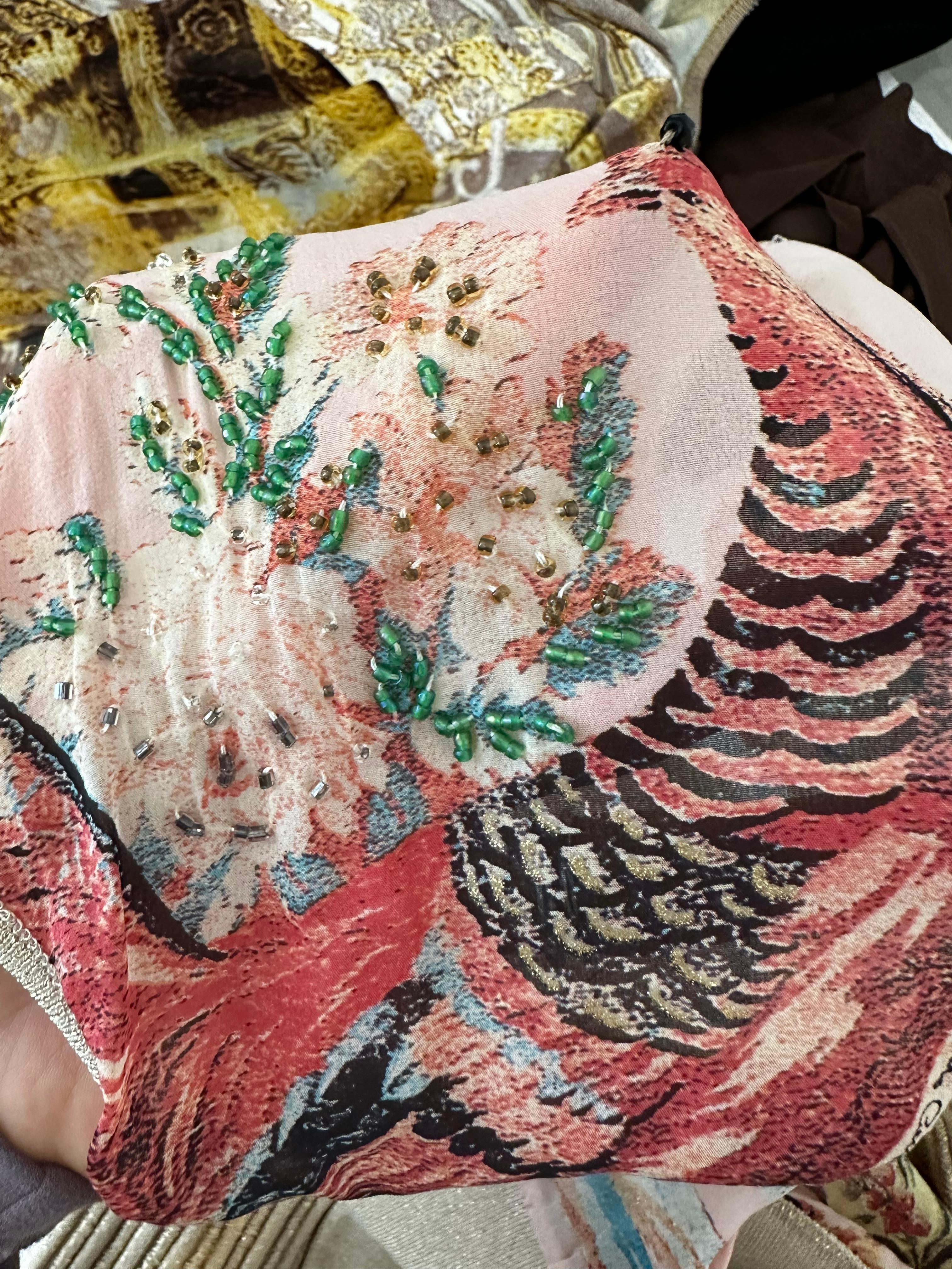Roberto Cavalli 2003 silk pheasant print top and maxi skirt set 2