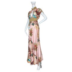 Roberto Cavalli 2003 silk pheasant print top and maxi skirt set