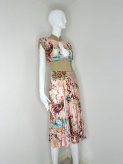 Roberto Cavalli 2003 silk pheasant skirt and top