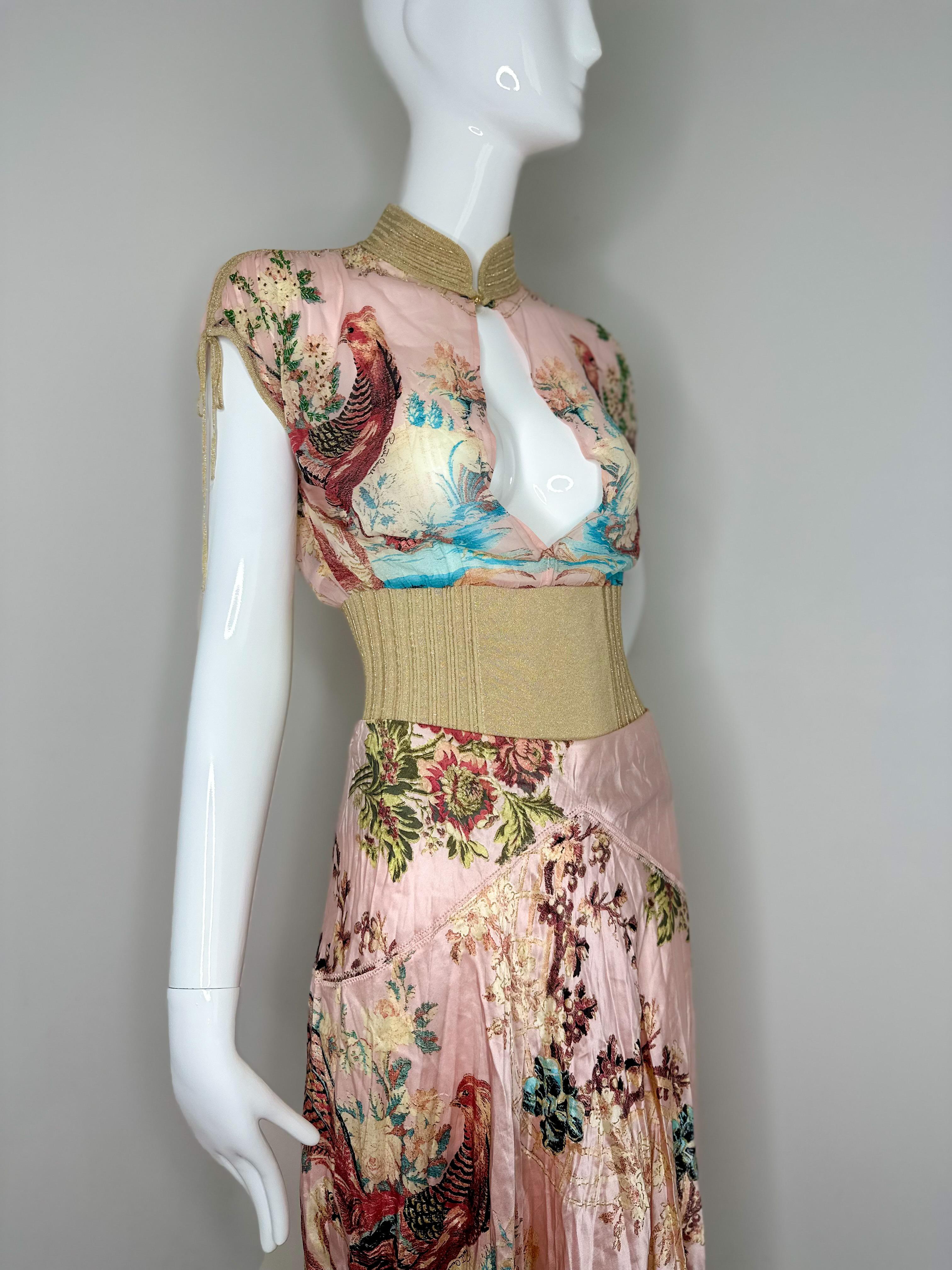 Roberto Cavalli 2003 silk pheasant skirt and top In Good Condition For Sale In Annandale, VA