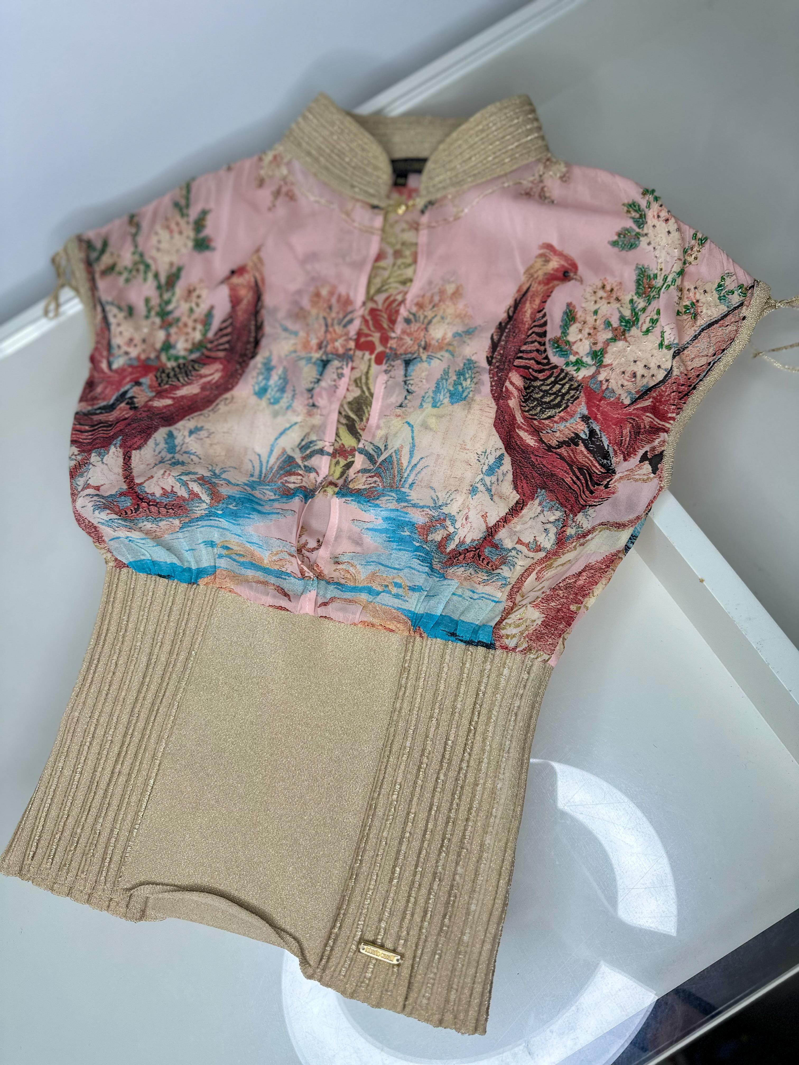 Roberto Cavalli 2003 silk pheasant skirt and top For Sale 1
