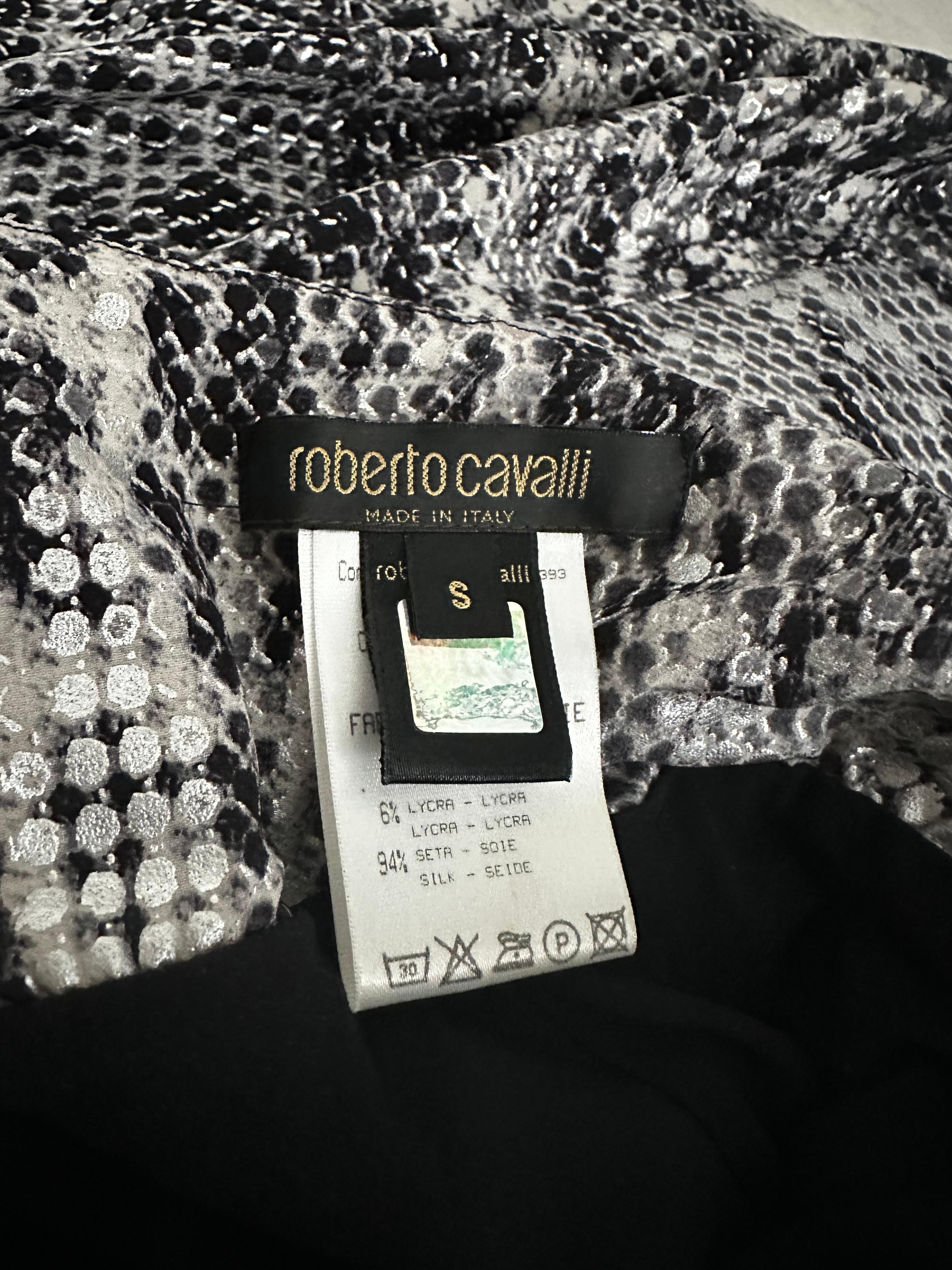 Women's Roberto cavalli 2003 silver sequin color maxi gown dress For Sale
