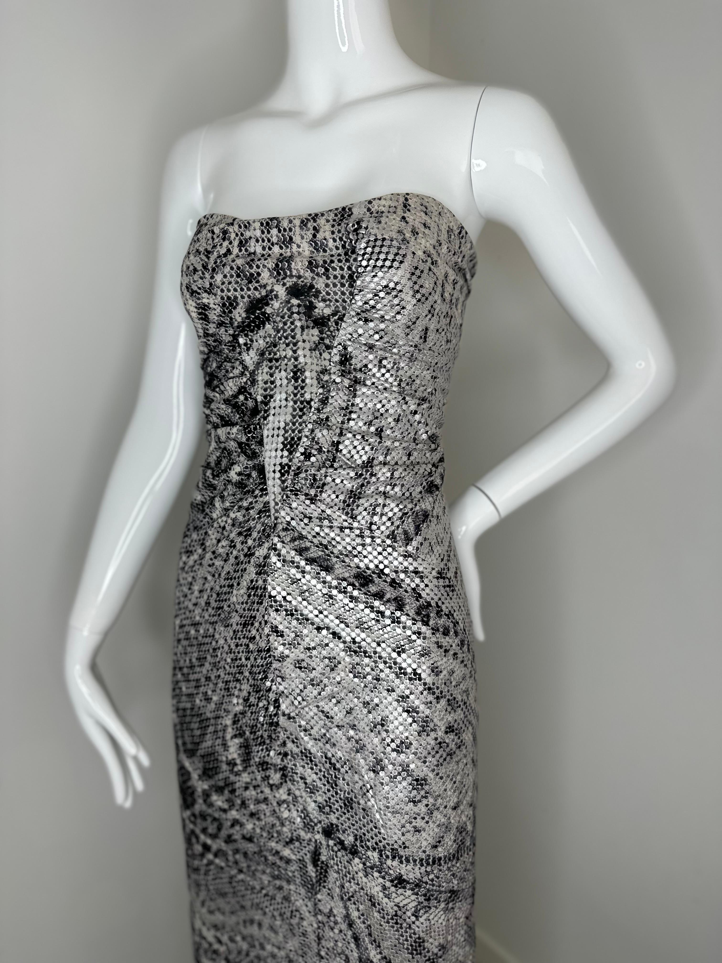 Roberto cavalli 2003 silver sequin color maxi gown dress For Sale 1
