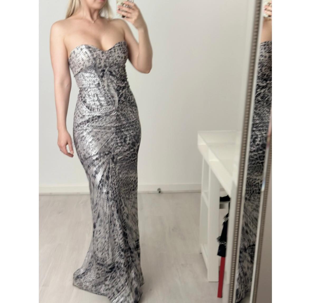 Roberto cavalli 2003 silver sequin color maxi gown dress For Sale 2