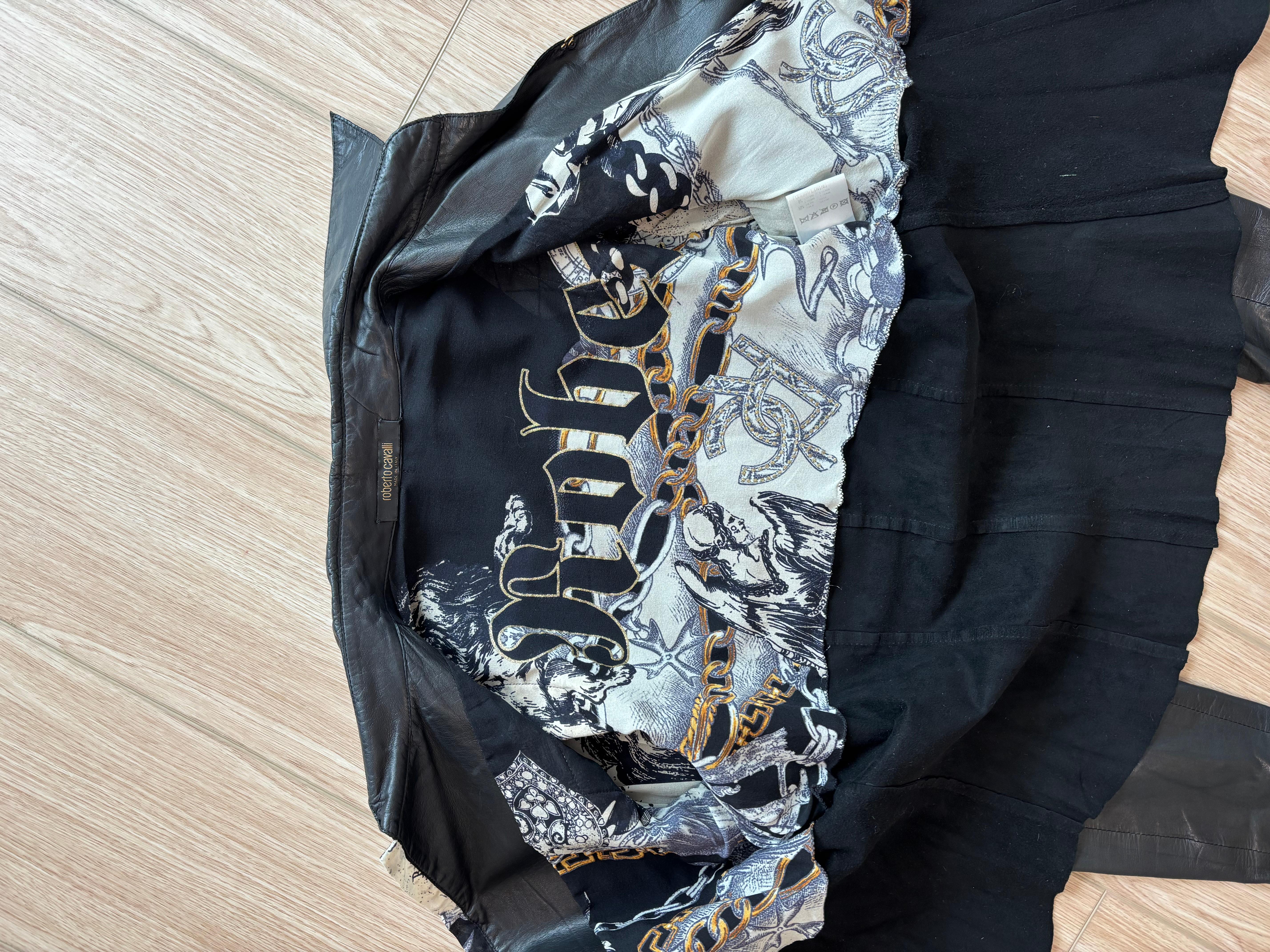 ROBERTO CAVALLI 2003 Vintage Leather & Silk Shirt In Excellent Condition For Sale In Leonardo, NJ