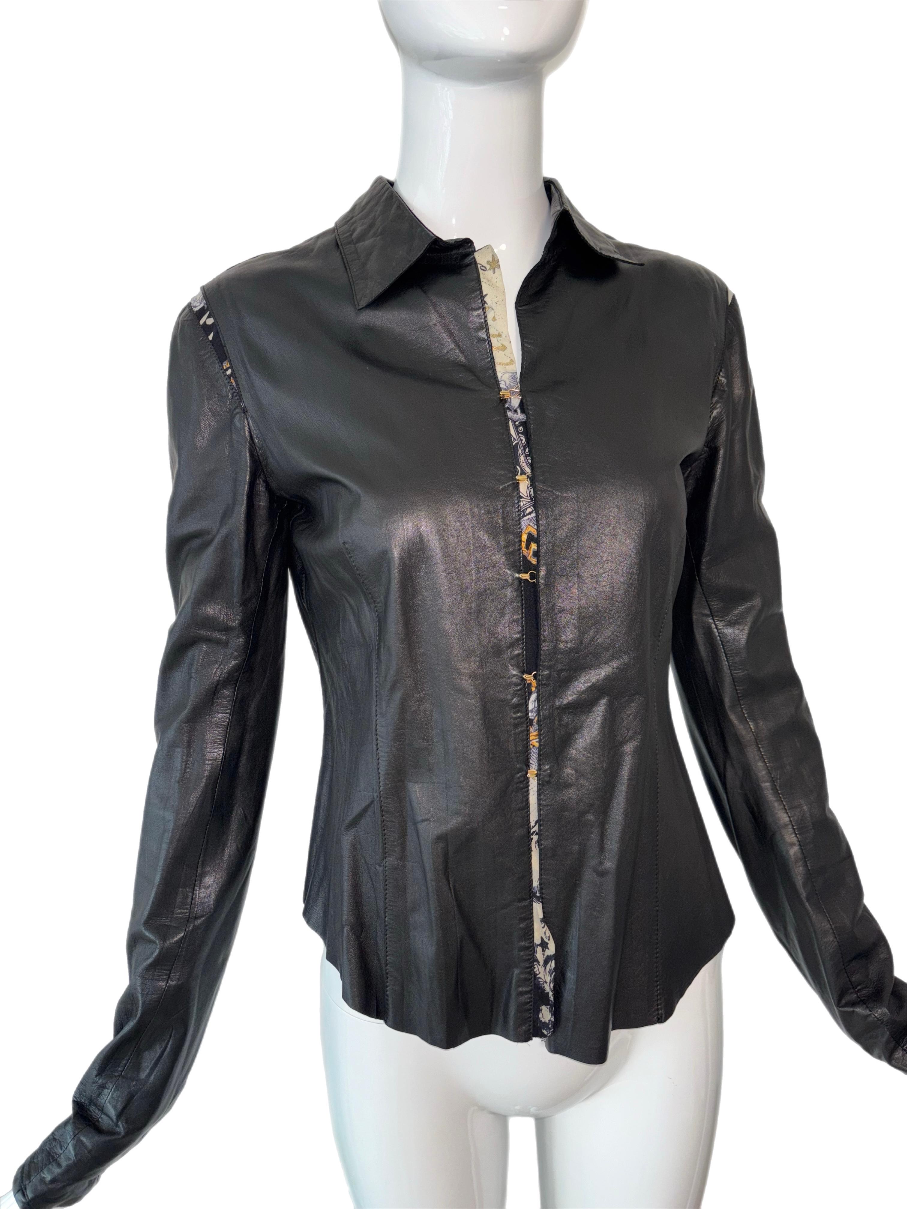 ROBERTO CAVALLI 2003 Vintage Leather & Silk Shirt For Sale 1
