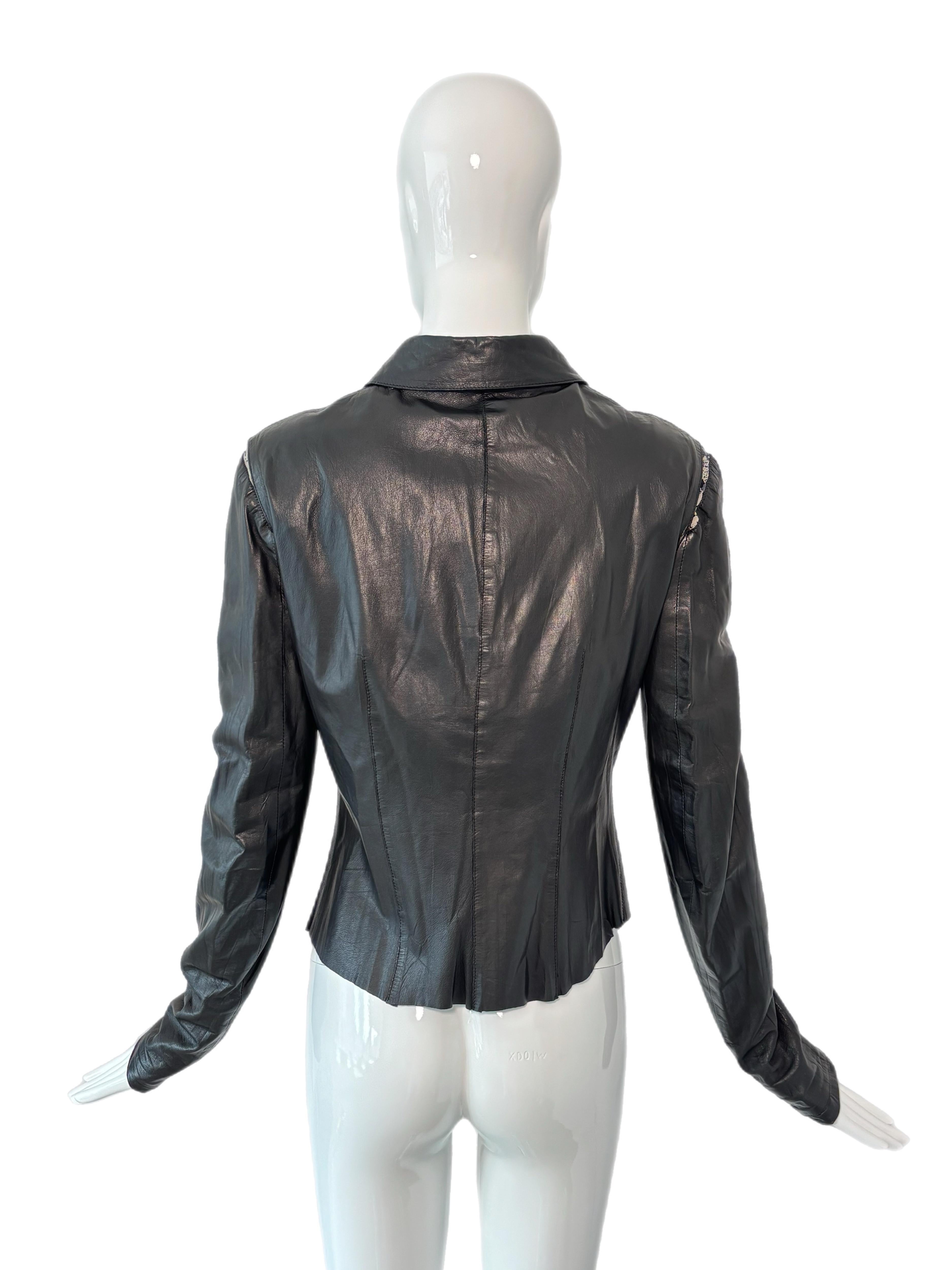 ROBERTO CAVALLI 2003 Vintage Leather & Silk Shirt For Sale 2