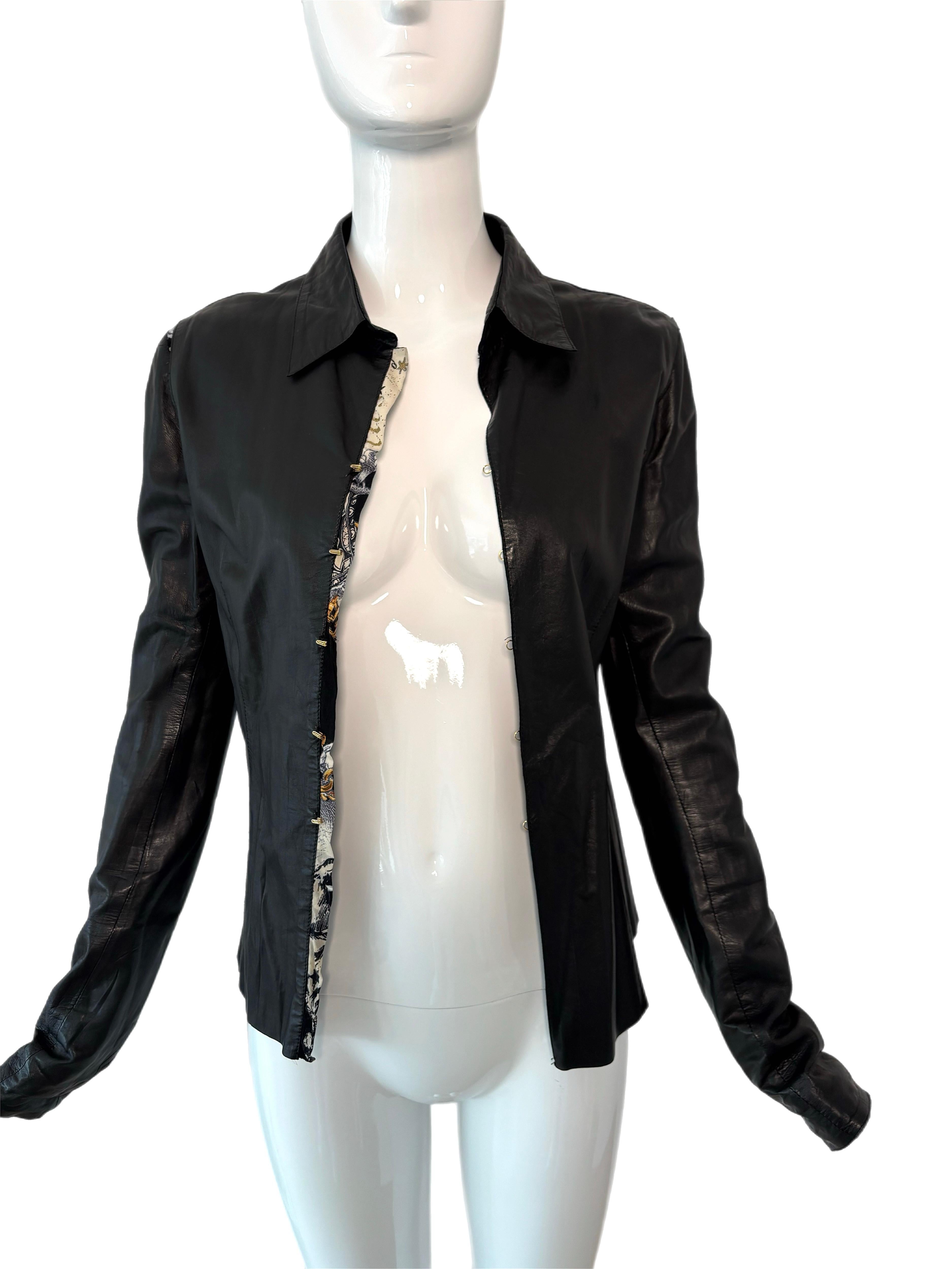 ROBERTO CAVALLI 2003 Vintage Leather & Silk Shirt For Sale 3