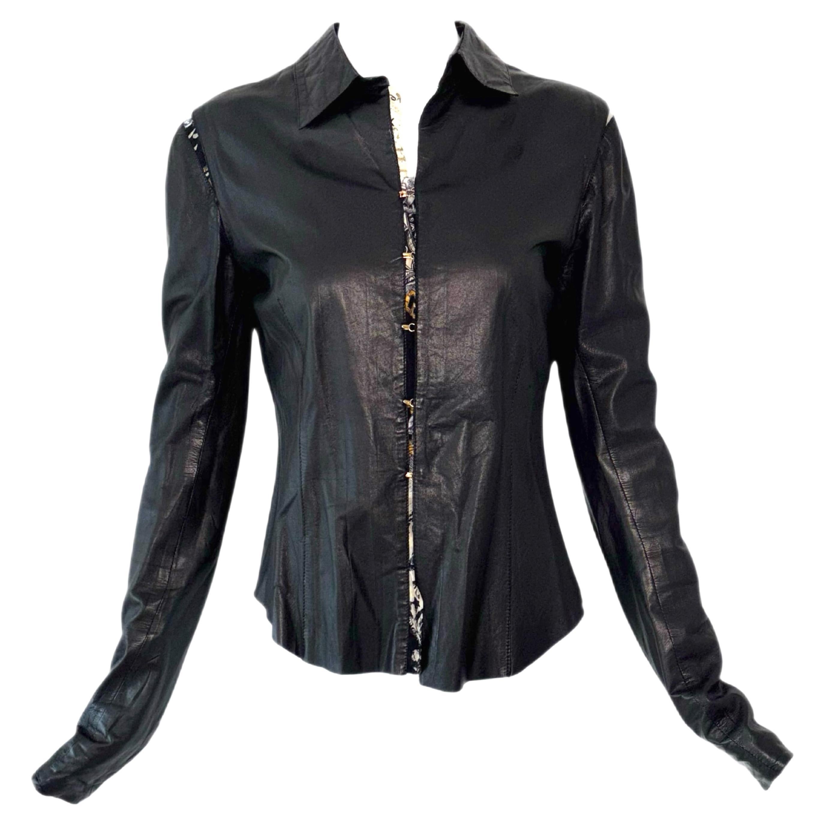ROBERTO CAVALLI 2003 Vintage Leather & Silk Shirt For Sale