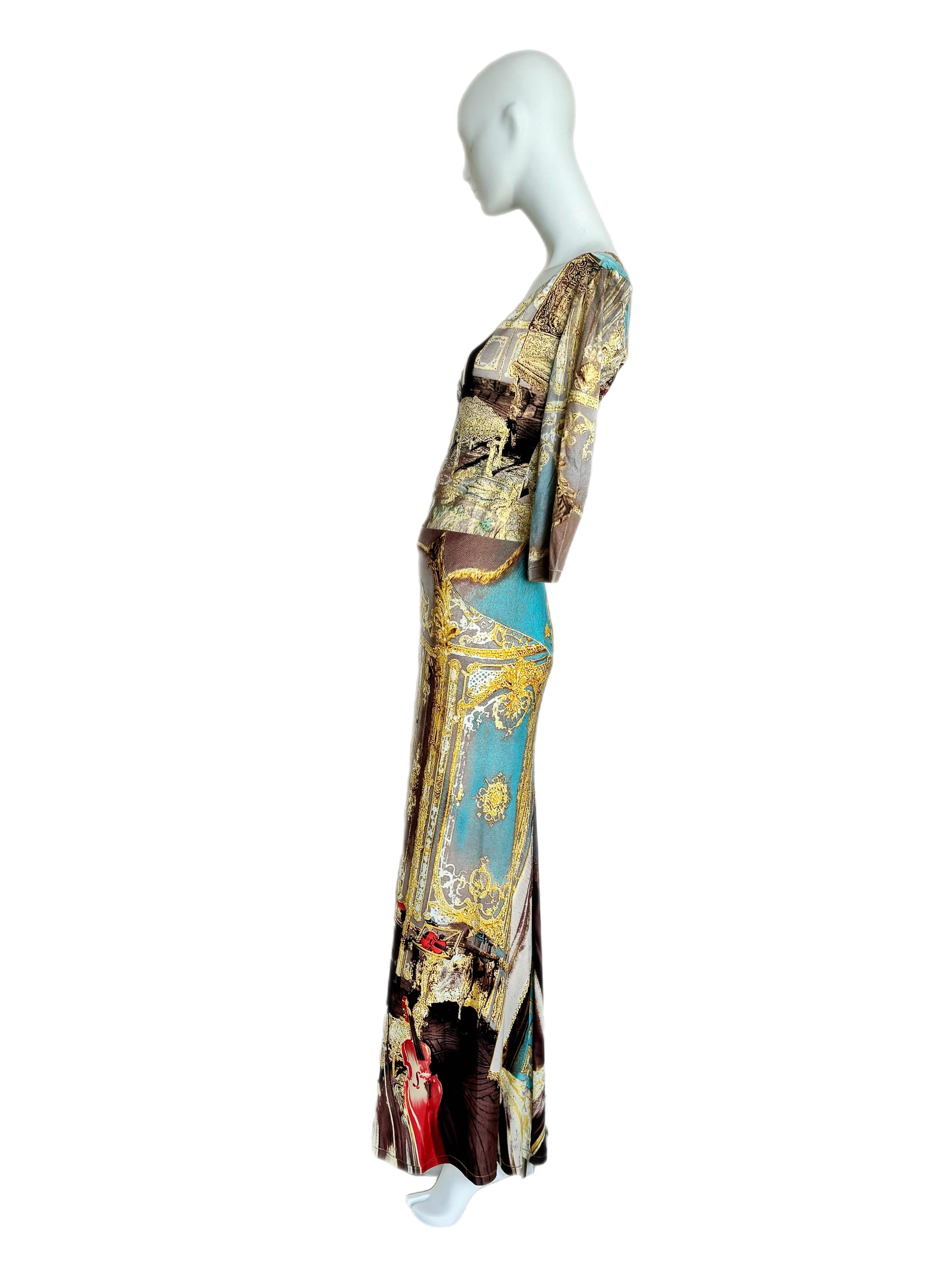 Chemise Roberto Cavalli 2003 Tattoo Amour - 100% Soie, Taille L, Multicolore Avec Breloques