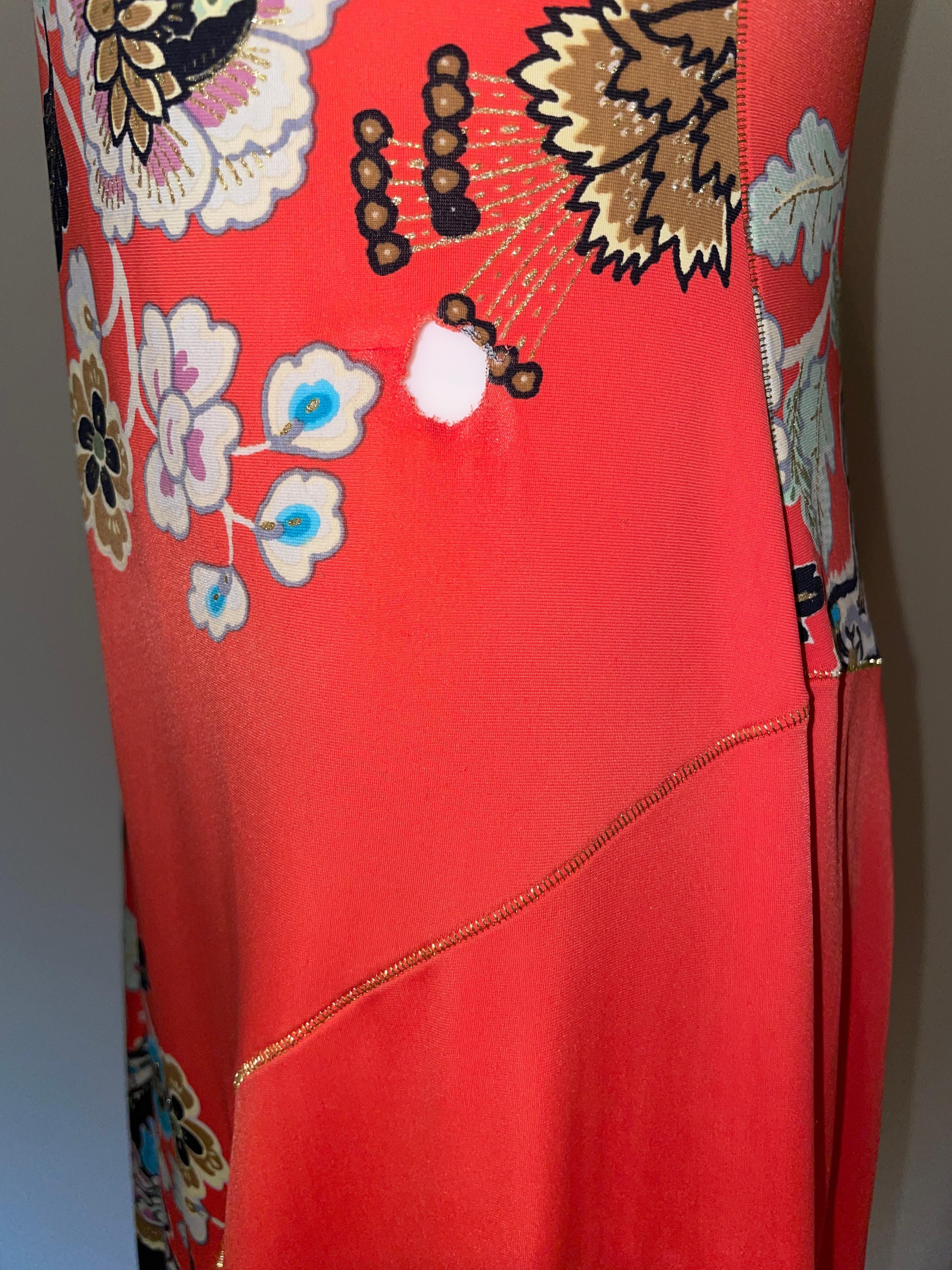 Vintage Roberto Cavalli 2003 runway print vibrant colored dress! There is a HOLE in this dress. Priced accordingly. I would personally HEM this dress and use the extra fabric to repair the hole from the inside. Otherwise, no issues. Size Medium,