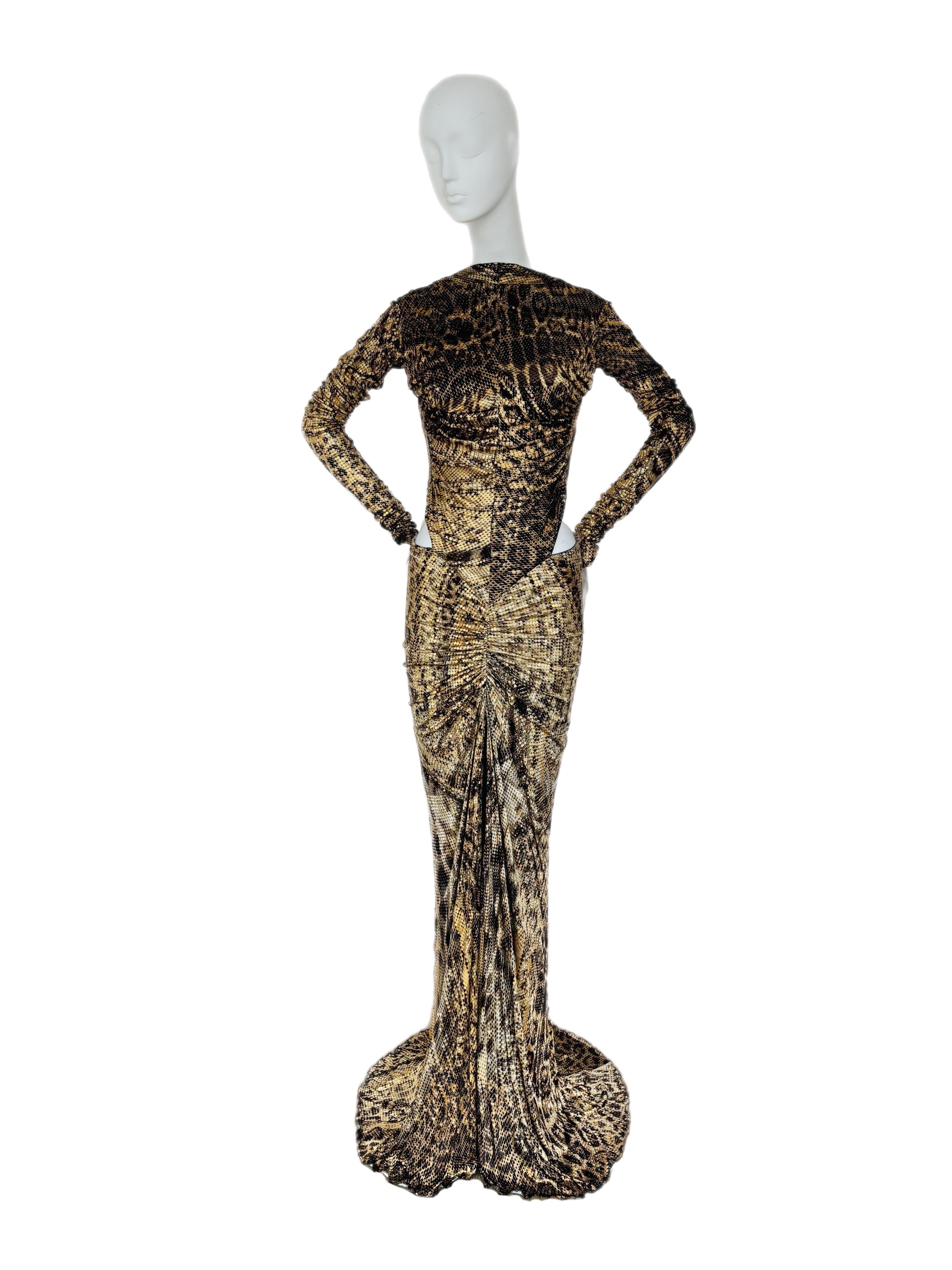 Women's ROBERTO CAVALLI 2003 vintage runway cut out evening gown maxi dress with fur