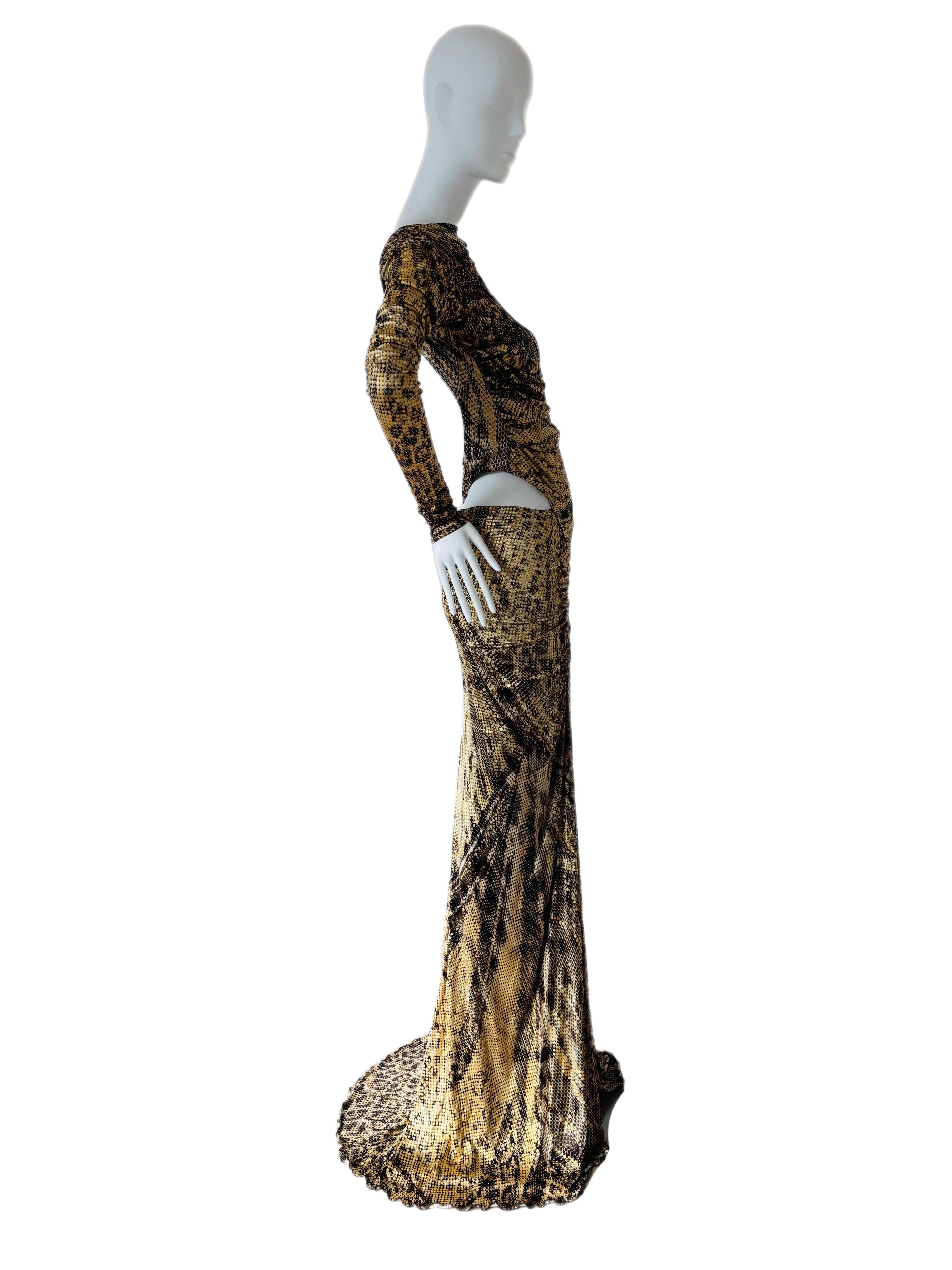 ROBERTO CAVALLI 2003 vintage runway cut out evening gown maxi dress with fur 1