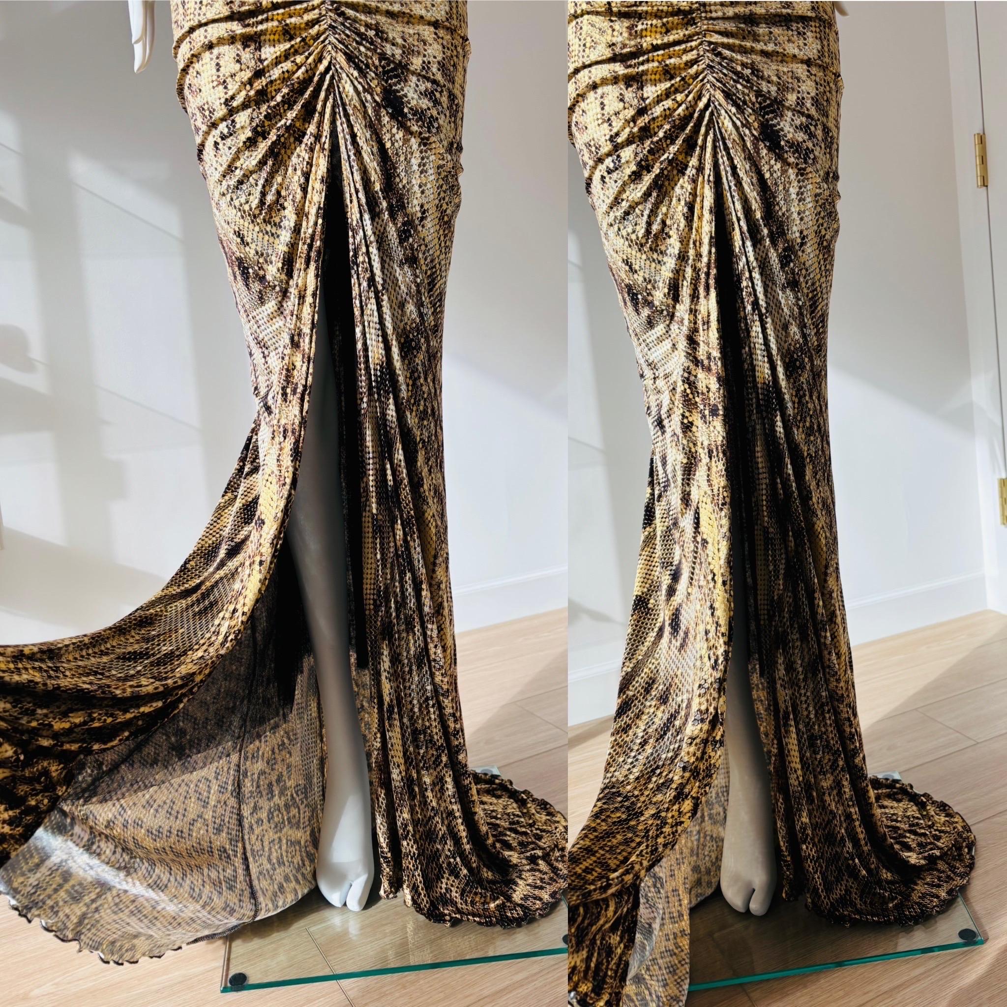 ROBERTO CAVALLI 2003 vintage runway cut out evening gown maxi dress with fur 3