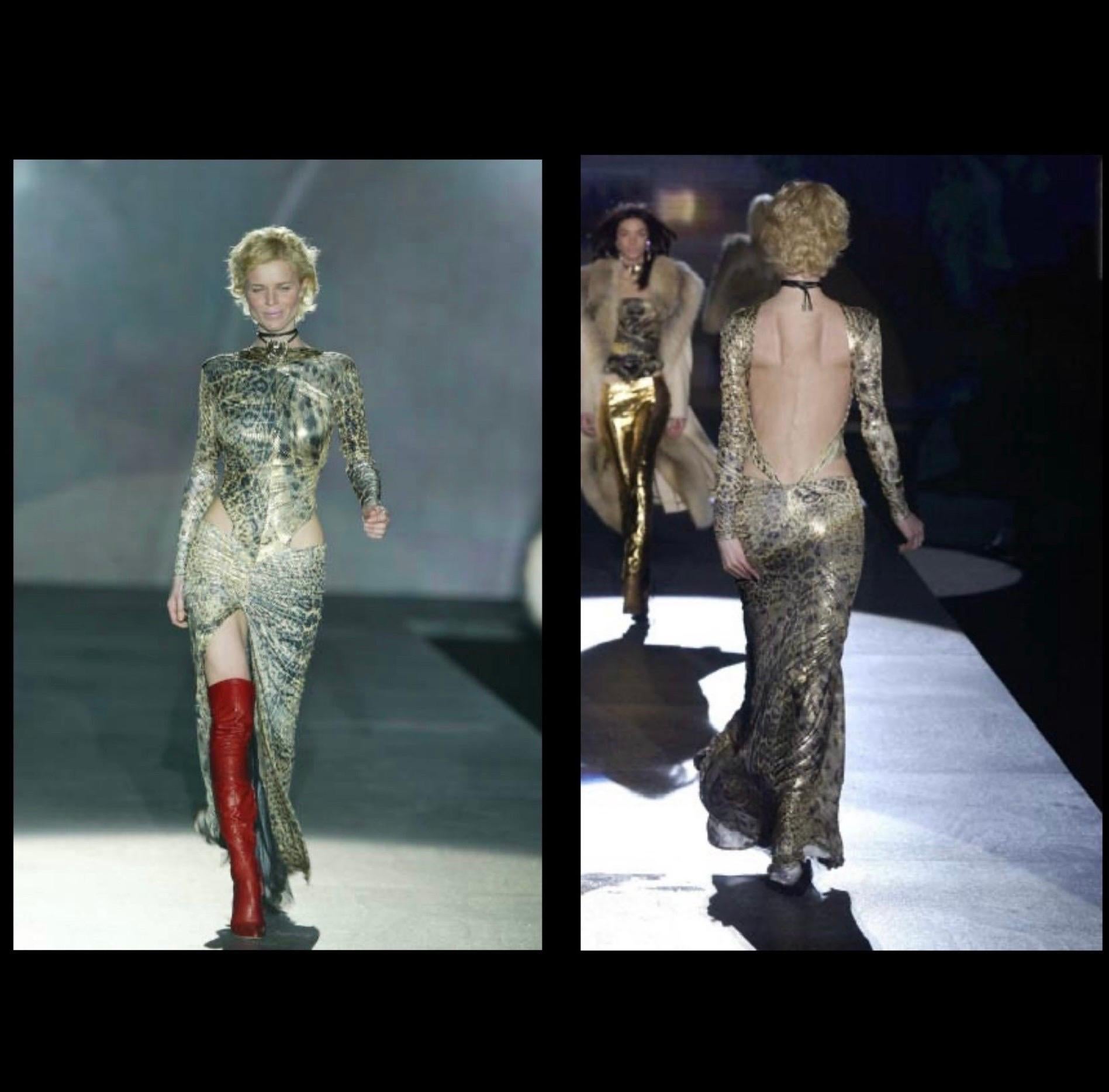 ROBERTO CAVALLI 2003 vintage runway cut out evening gown maxi dress with fur 4